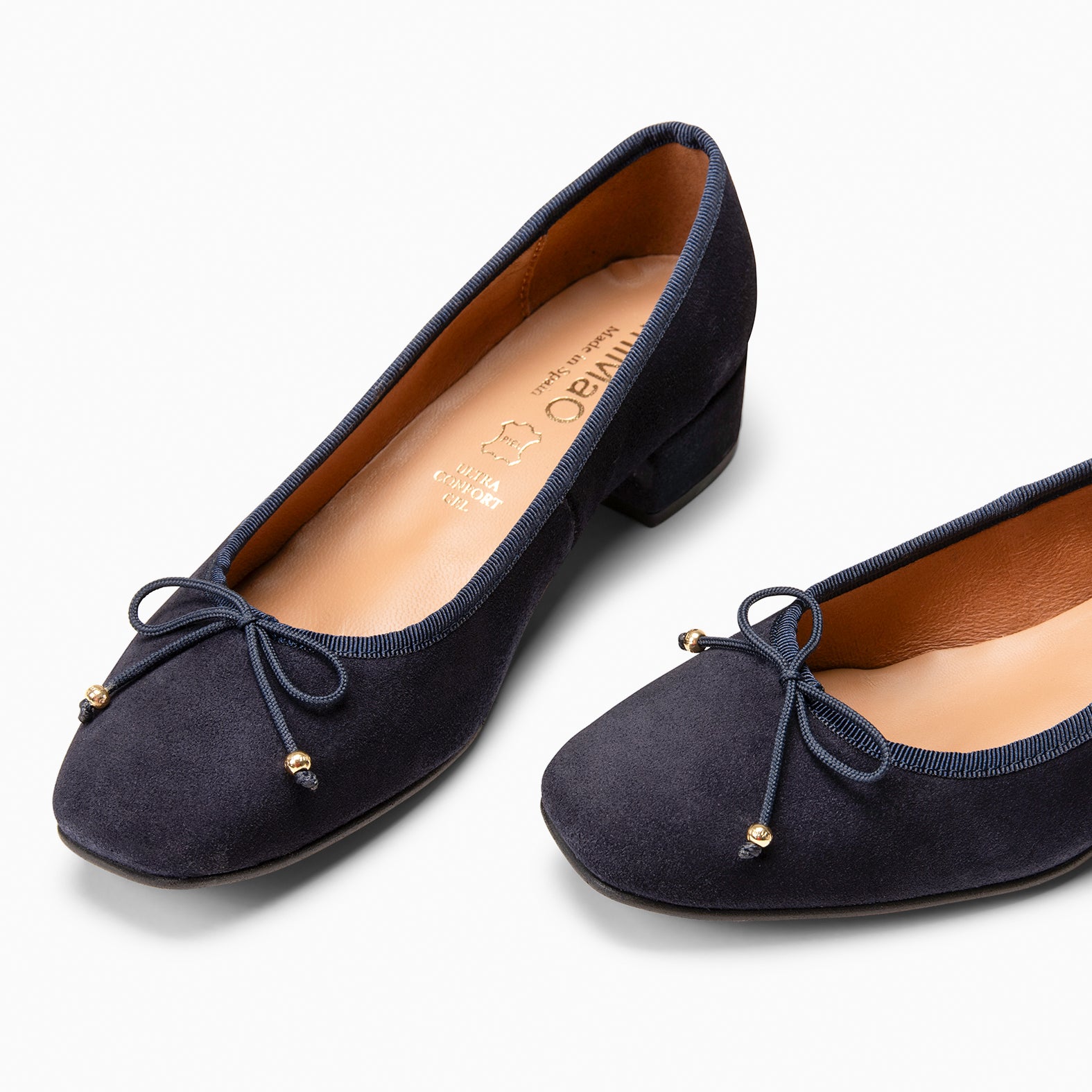NINA – NAVY Ballerina low heel in suede leather