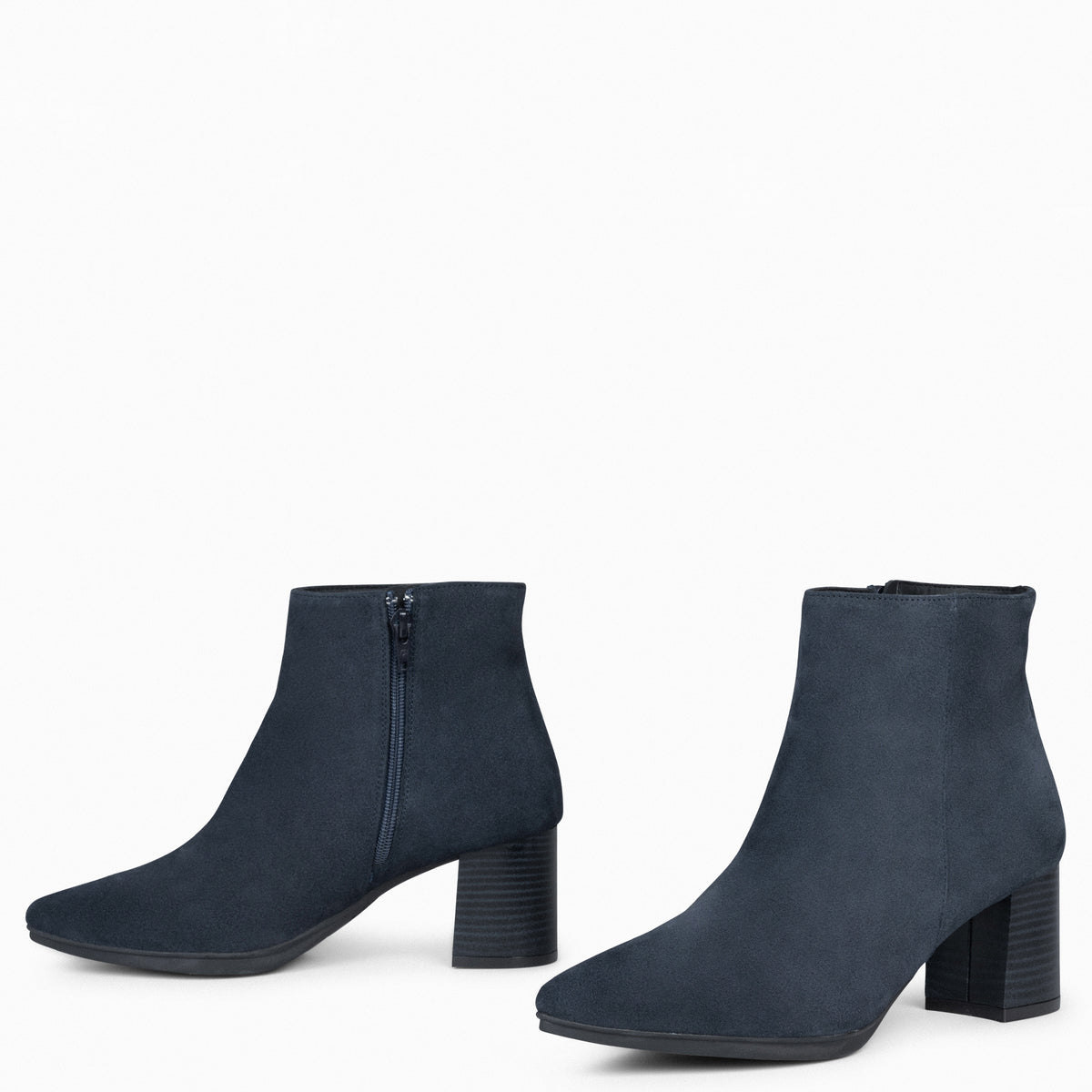 CITY - NAVY suede leather wide heel ankle boots