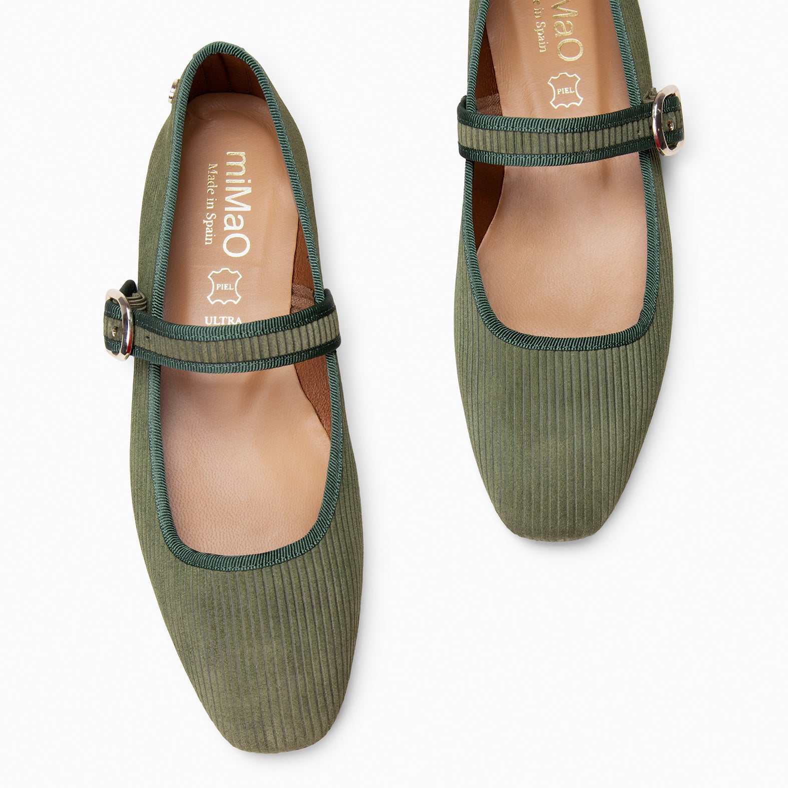 LARA - Merceditas con tira de serraje efecto pana VERDE