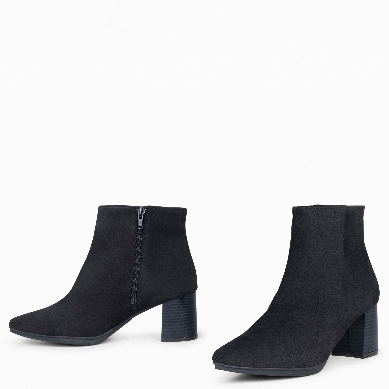 CITY - Botines de tacón ancho y punta fina NEGRO de serraje - miMaO ®