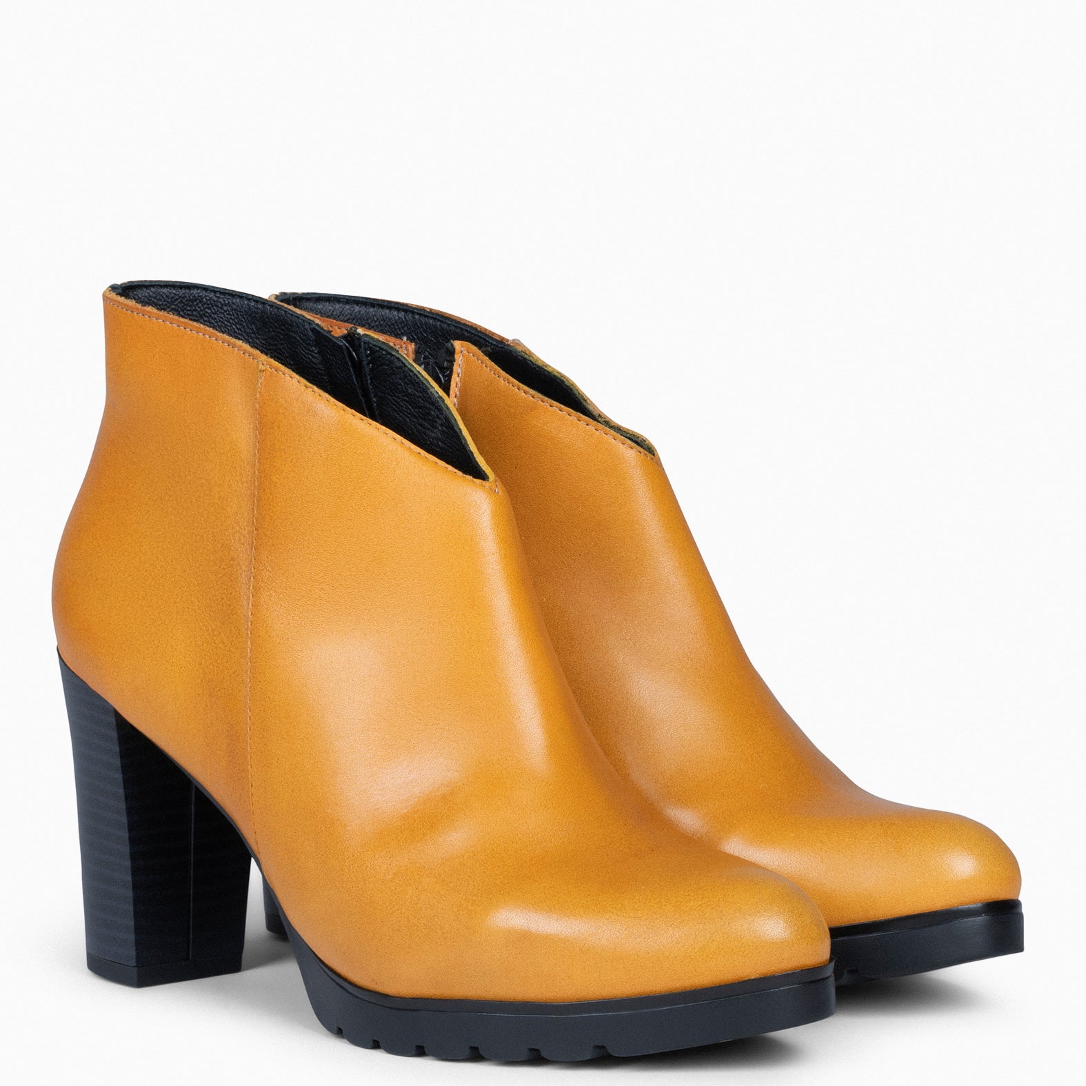 CLASSIC - Bottines pour femme à talon MOUTARDE