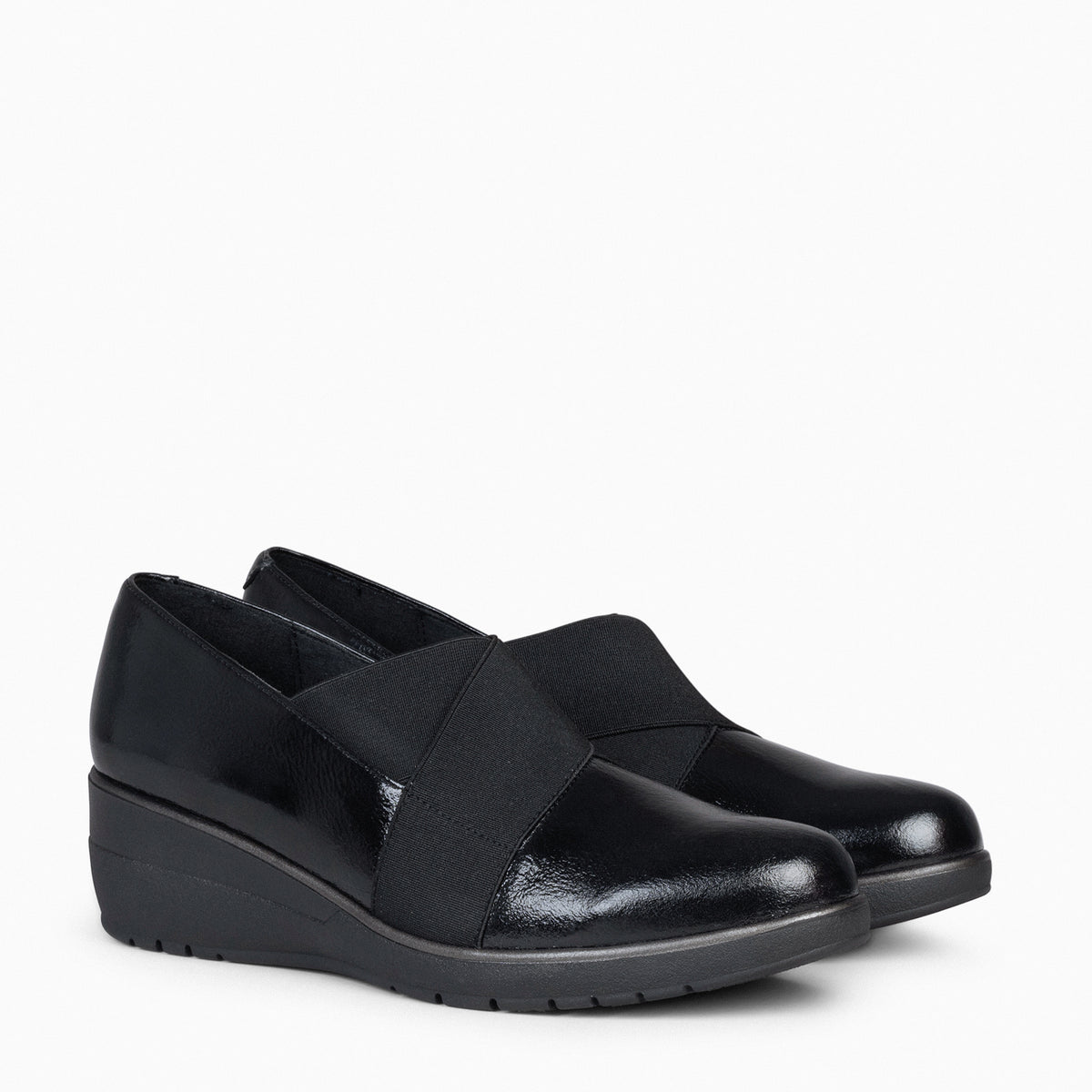 LIA - BLACK Wedge shoes with elastic straps
