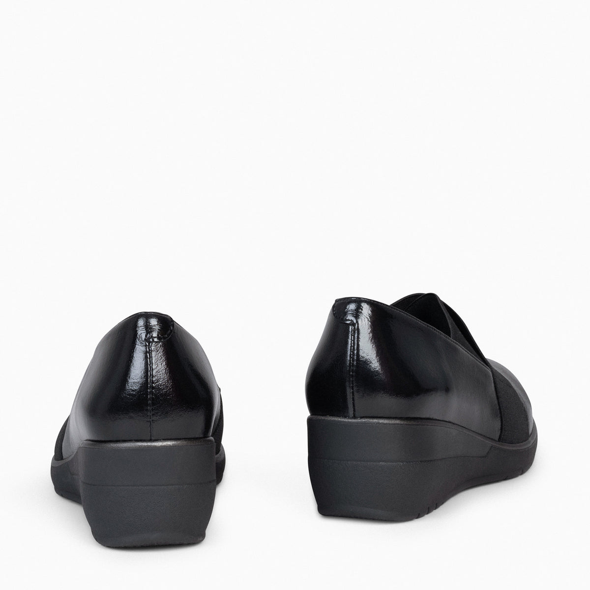 LIA - BLACK Wedge shoes with elastic straps