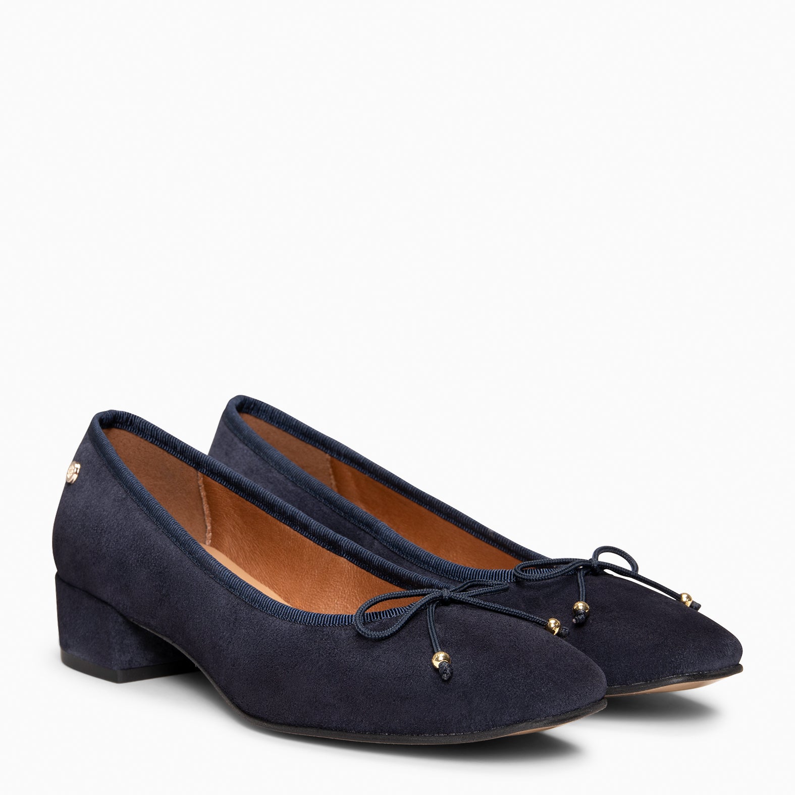 NINA – Bailarina de tacón bajo en piel de serraje MARINO