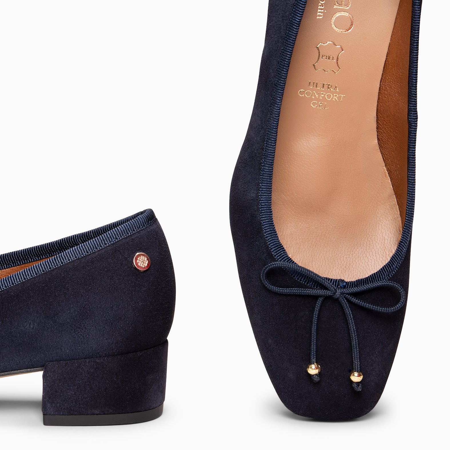 NINA – NAVY Ballerina low heel in suede leather