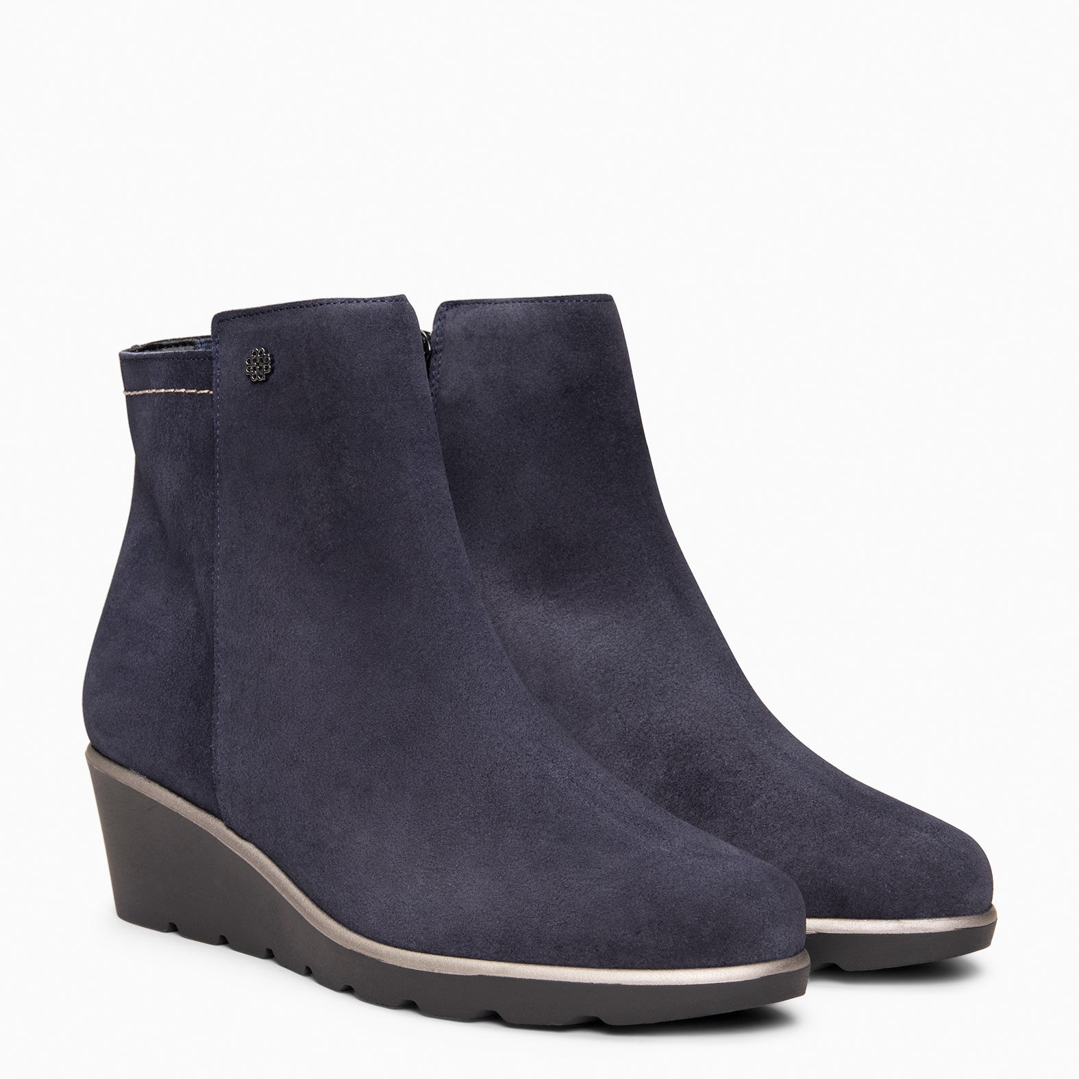 LULEA - bota de cano curto em couro repelente de água AZUL-MARINHO