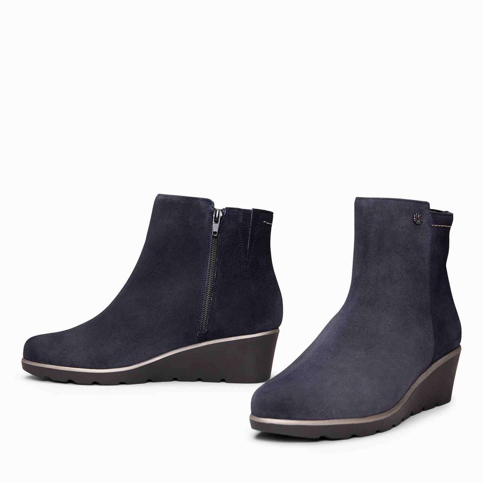 LULEA - bota de cano curto em couro repelente de água AZUL-MARINHO