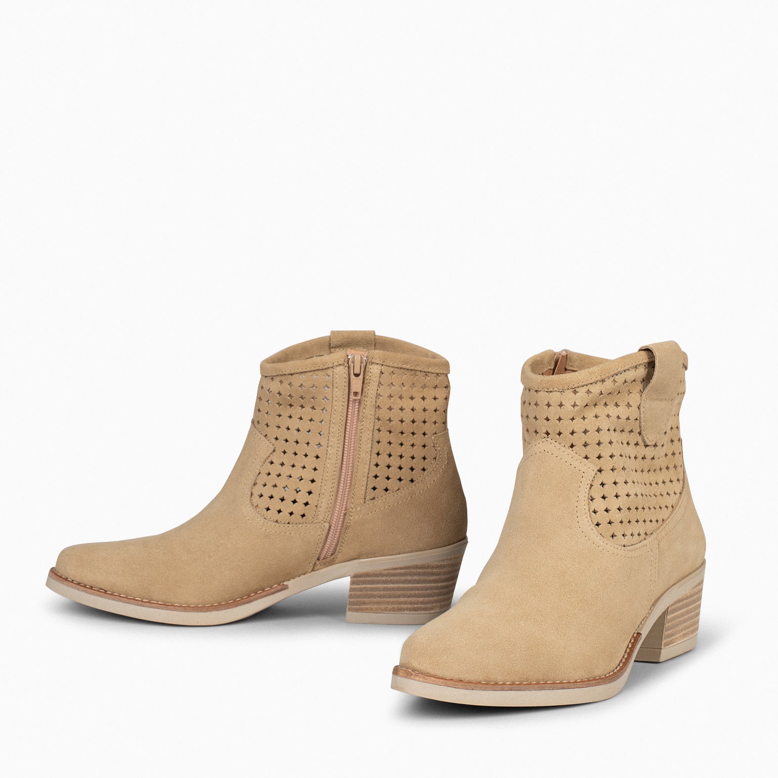 HOUSTON – BEIGE cowboy booties with heel