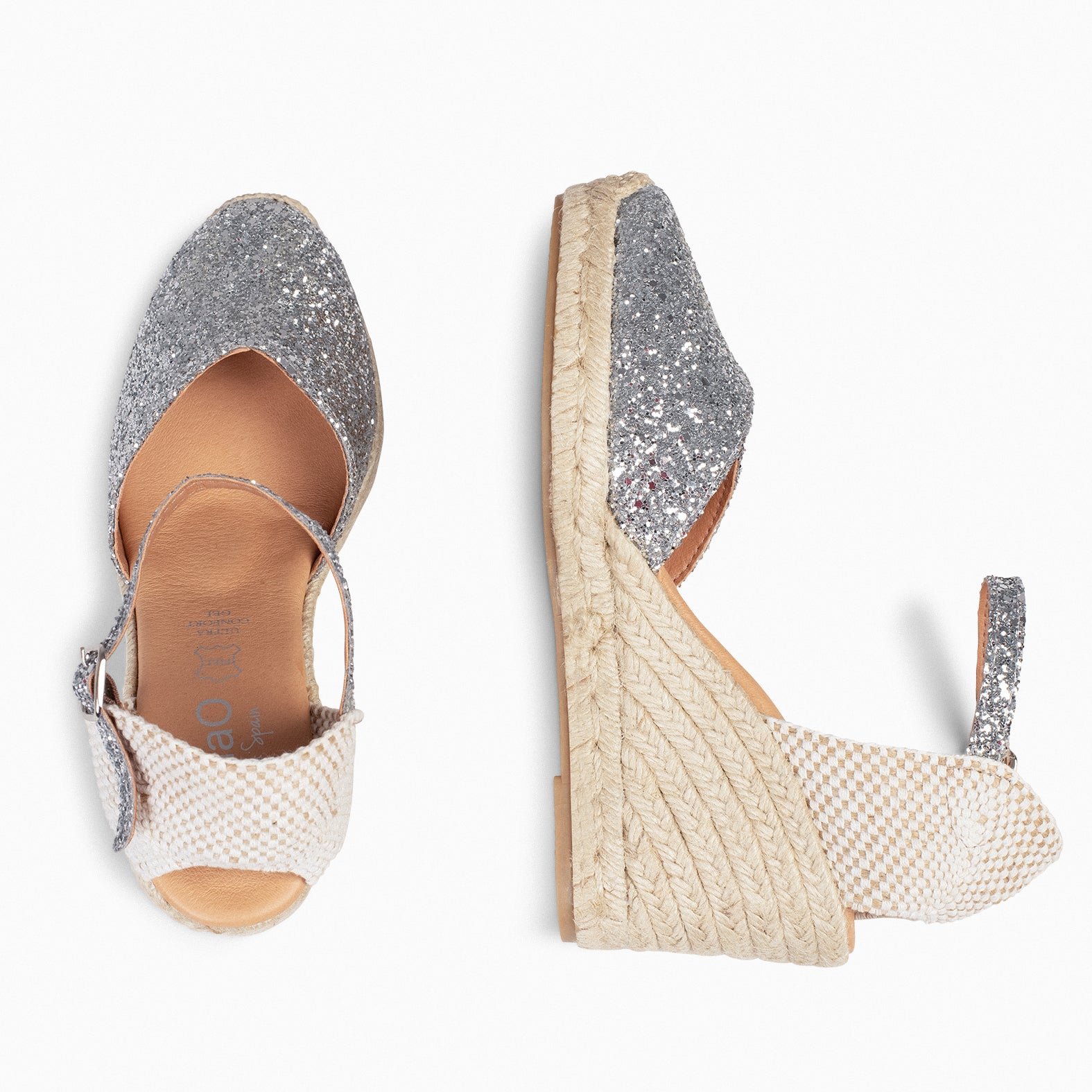 NERJA GLITTER - SILVER GLITTER ESPADRILLE WEDGE SHOES