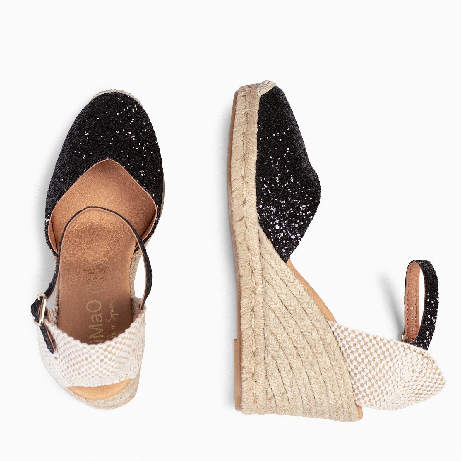 NERJA GLITTER - BLACK ESPADRILLE WEDGE SHOES