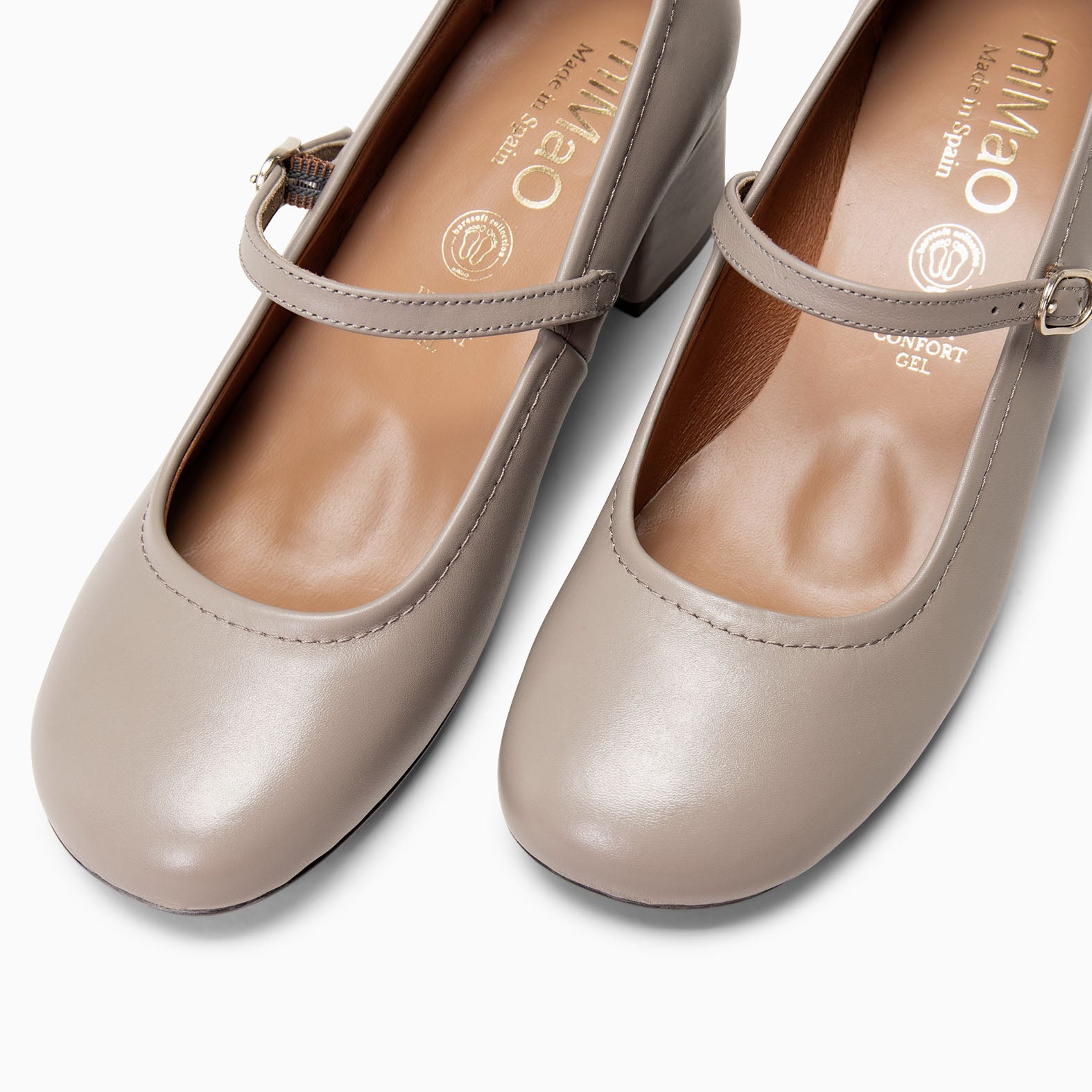 ROSALIA - TAUPE mary-janes wide heels baresoft