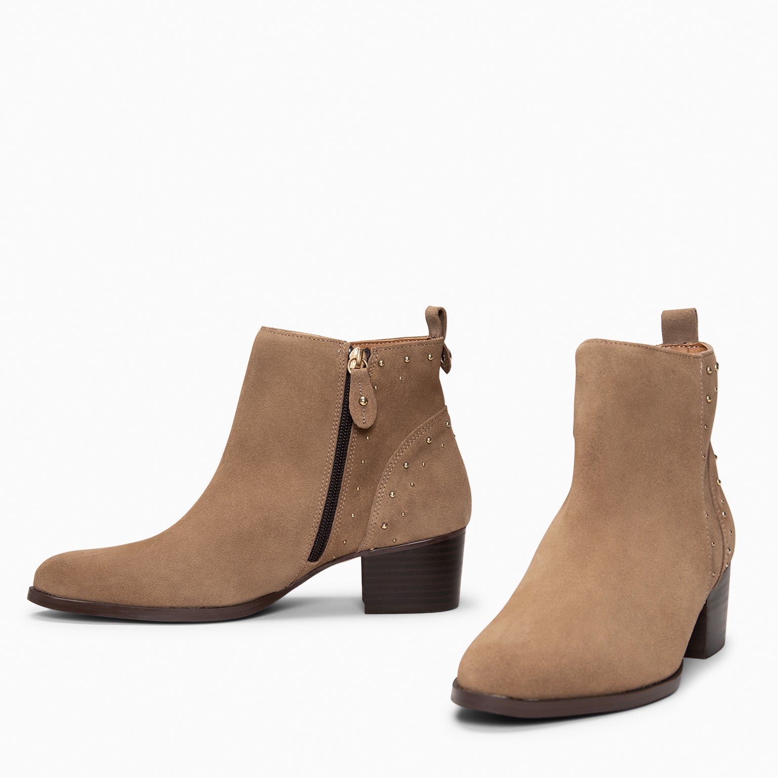 DUSTY – Botines de serraje con tachas TAUPE