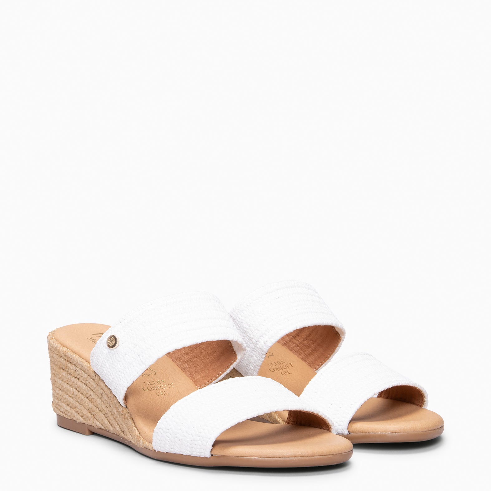 LIRA - Mules à talon compensé de type espadrilles BLANC