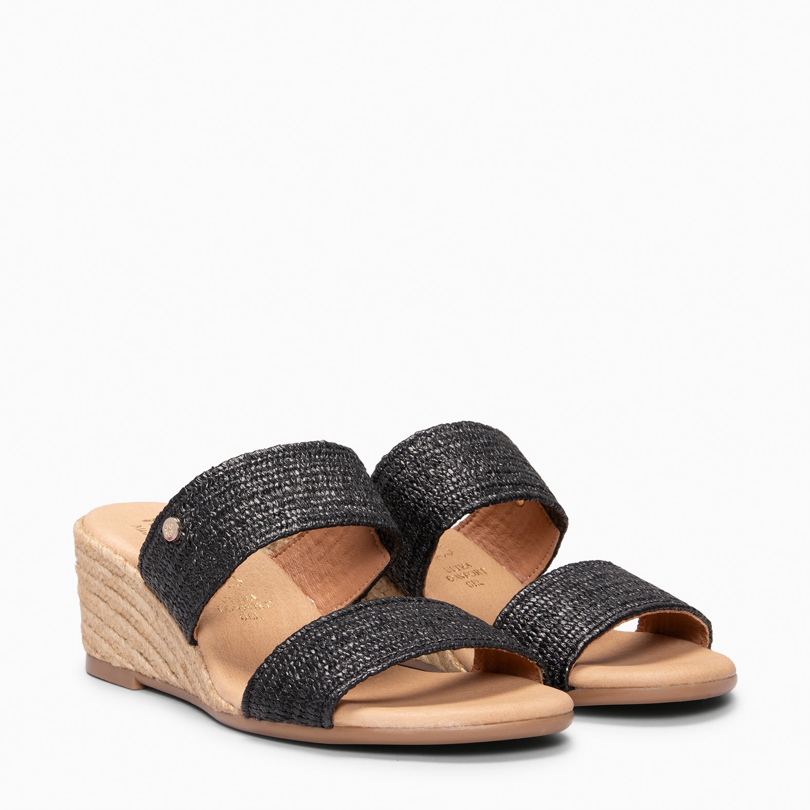 LIRA - Mules à talon compensé de type espadrilles NOIR