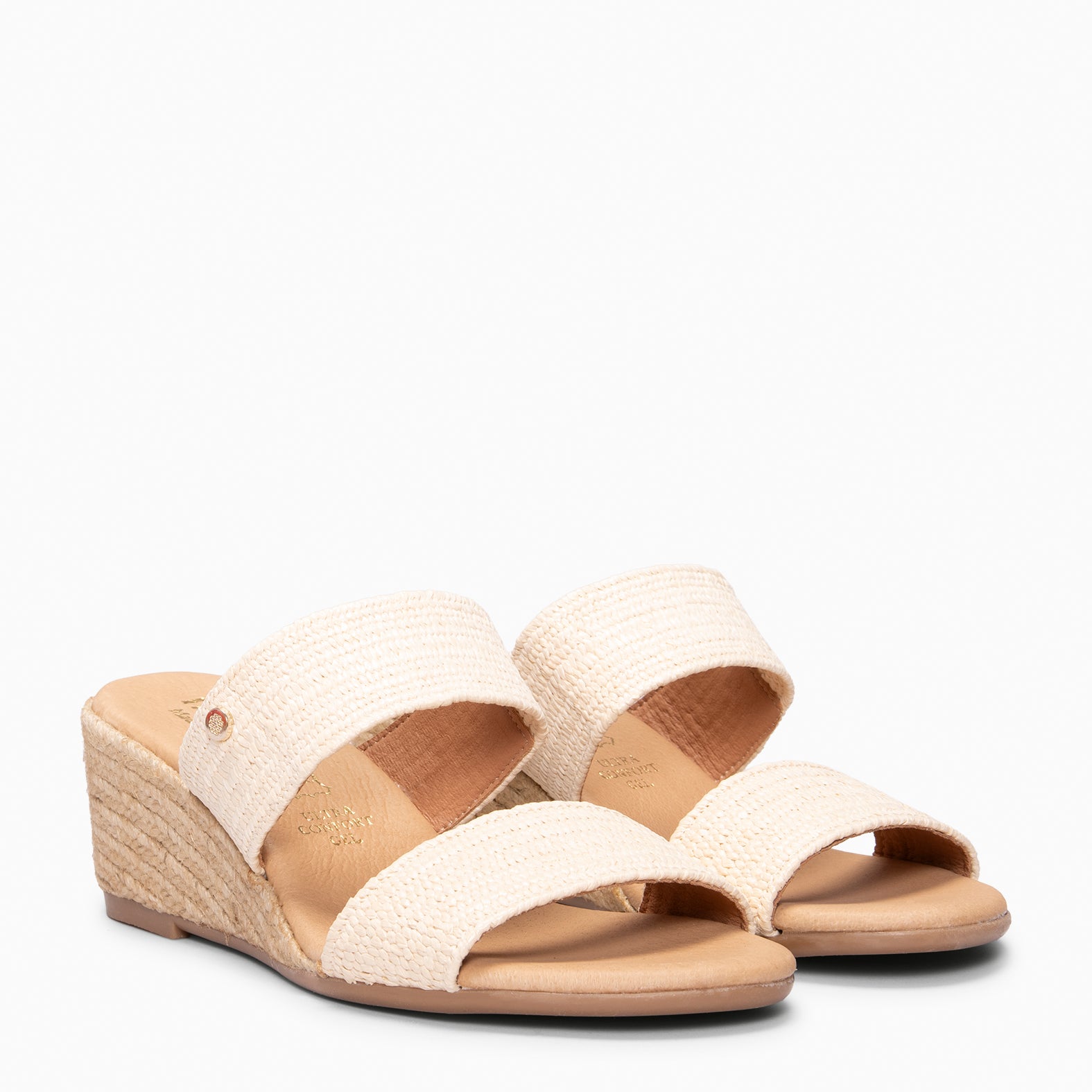 LIRA - Mules à talon compensé de type espadrilles BEIGE