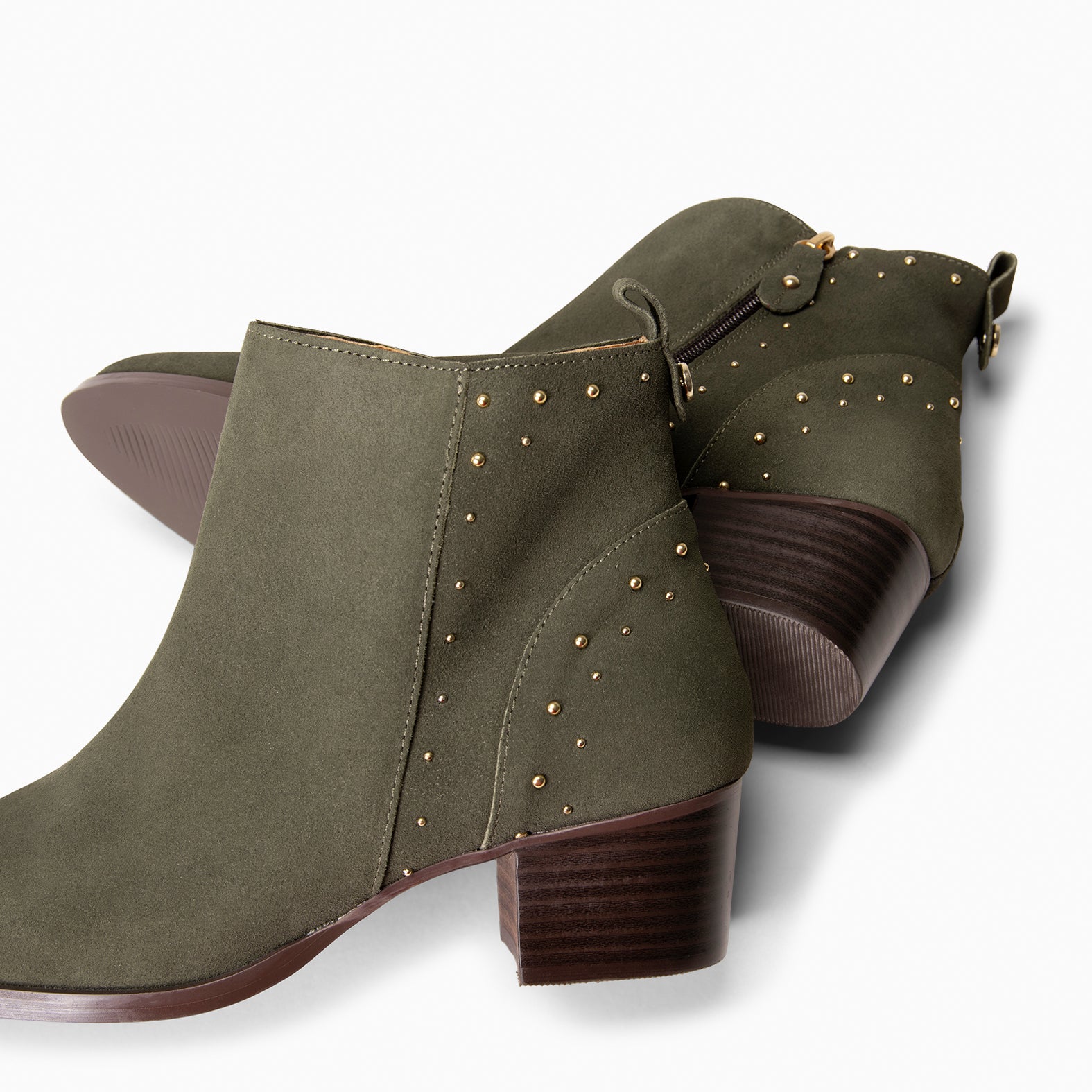 DUSTY – Botines de serraje con tachas VERDE