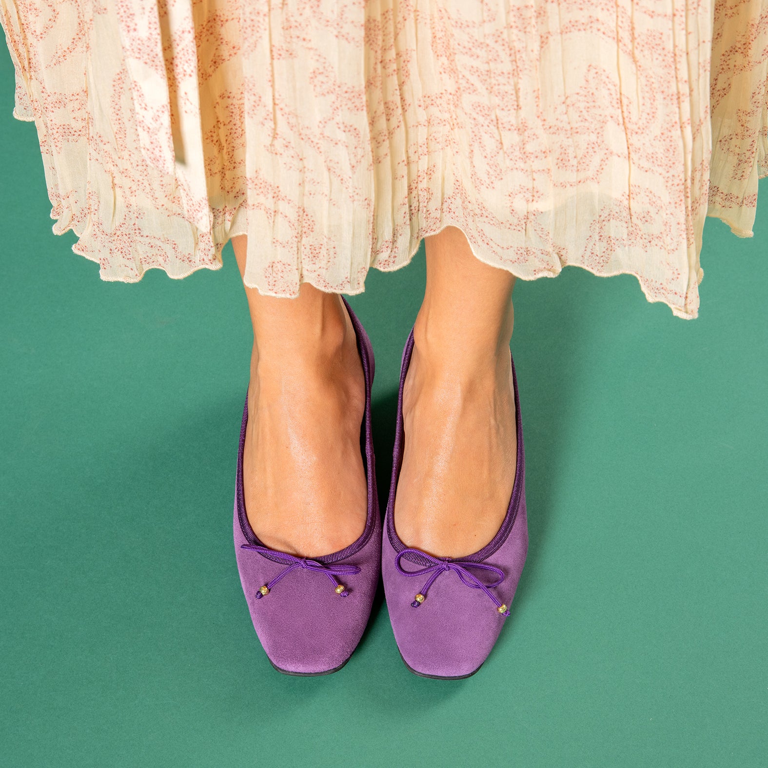 NINA – PURPLE Ballerina low heel in suede leather