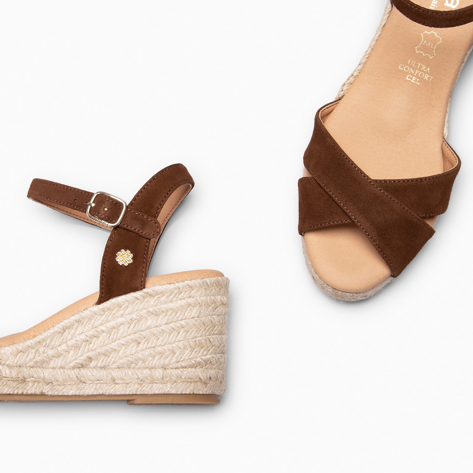 CALPE - Espadrilles à talon en daim MARRON