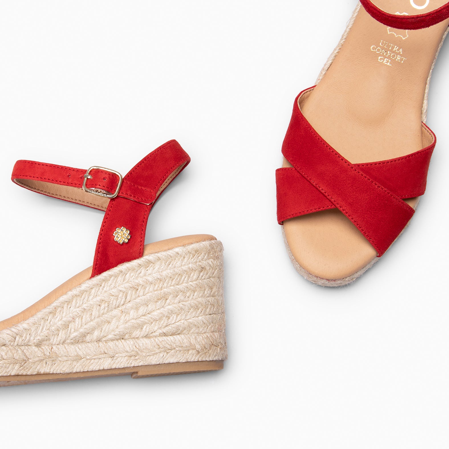 CALPE - Espadrilles à talon en daim ROUGE