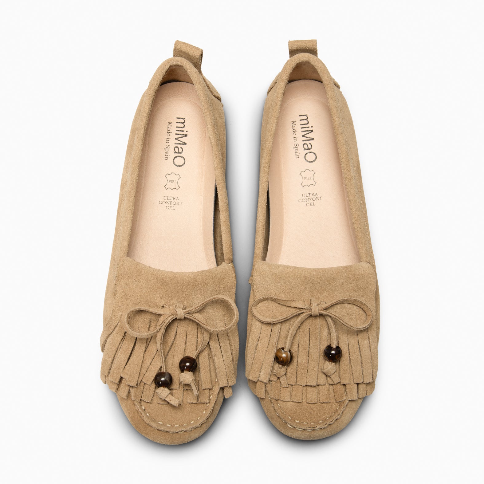 HABANA - Mocasines planos de ante con flecos y borlas BEIGE