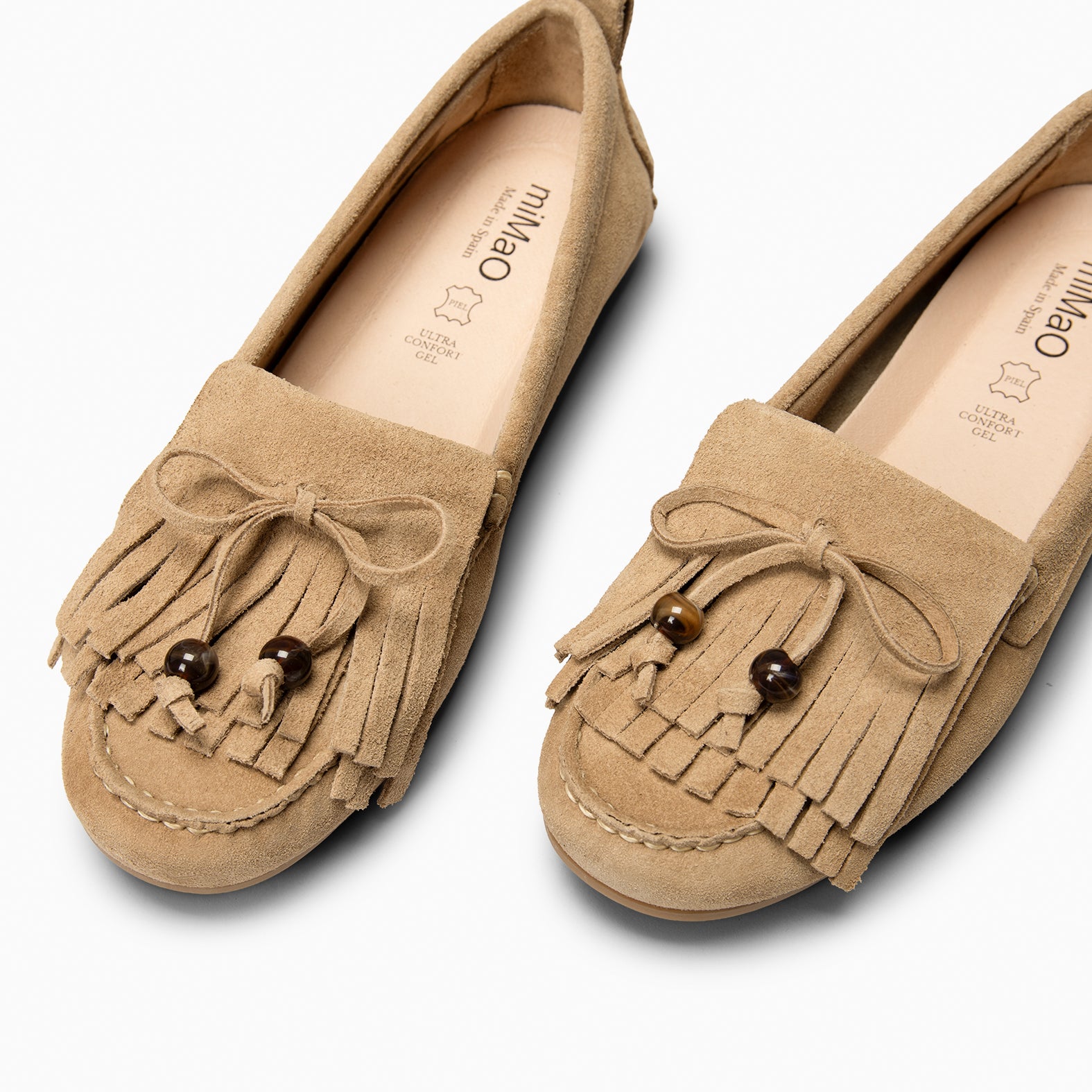 HABANA - Mocasines planos de ante con flecos y borlas BEIGE