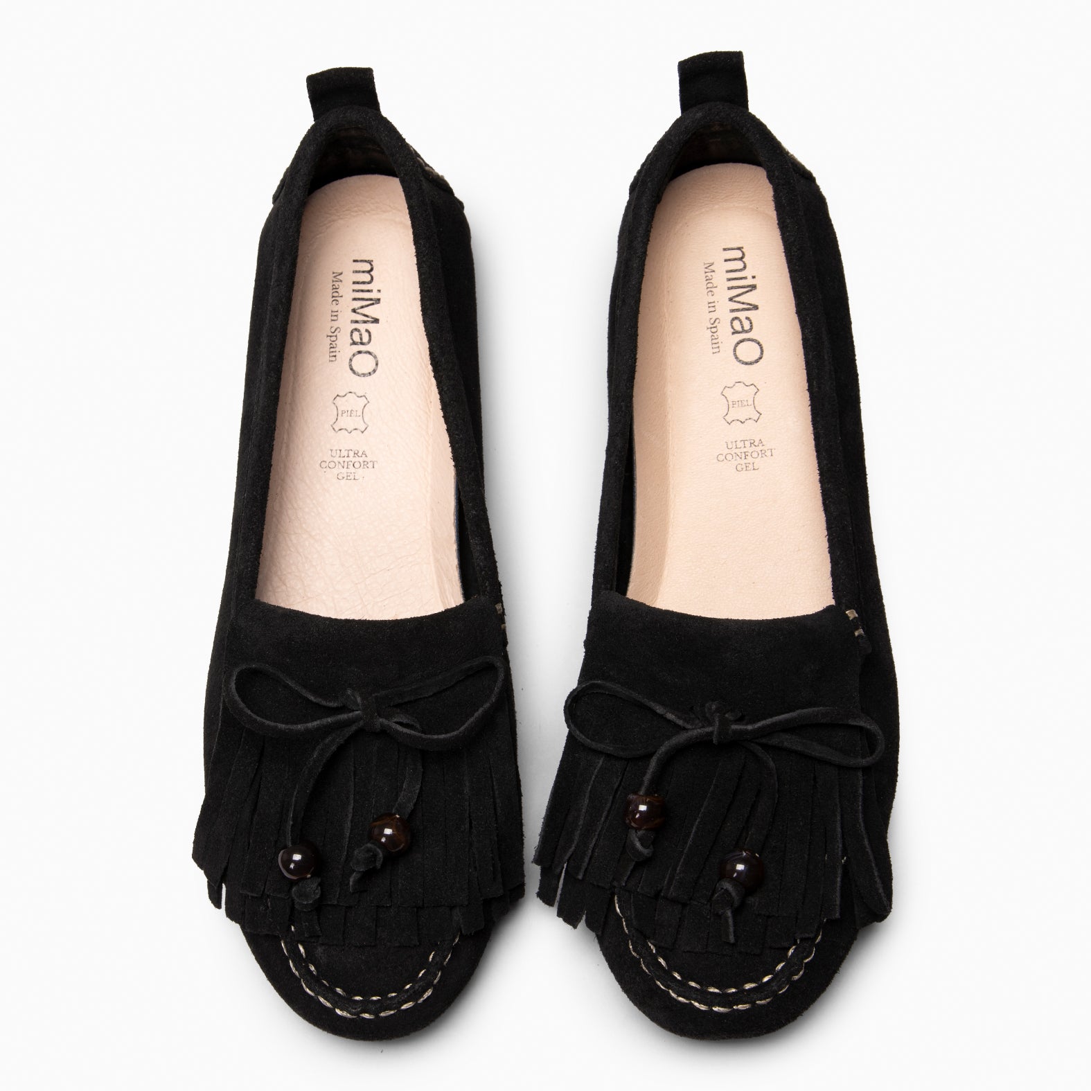 HABANA - Mocasines planos de ante con flecos y borlas NEGRO