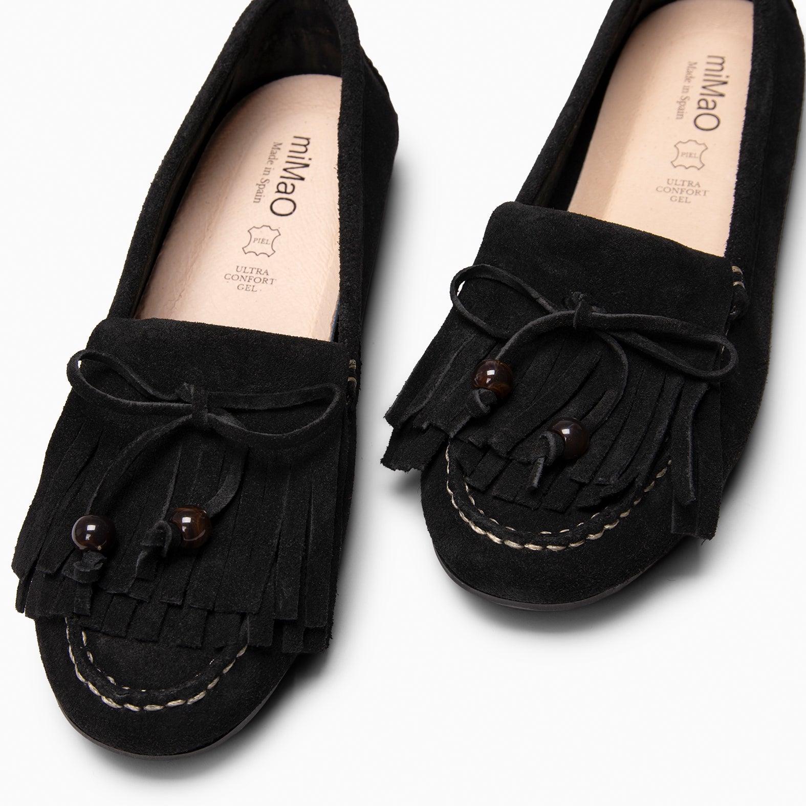 HABANA - Mocasines planos de ante con flecos y borlas NEGRO