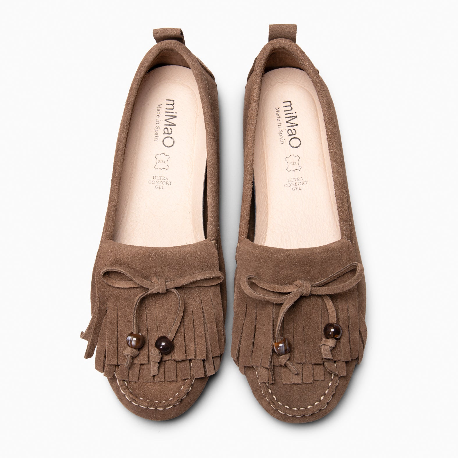 HABANA - TAUPE Flat suede loafers with fringe