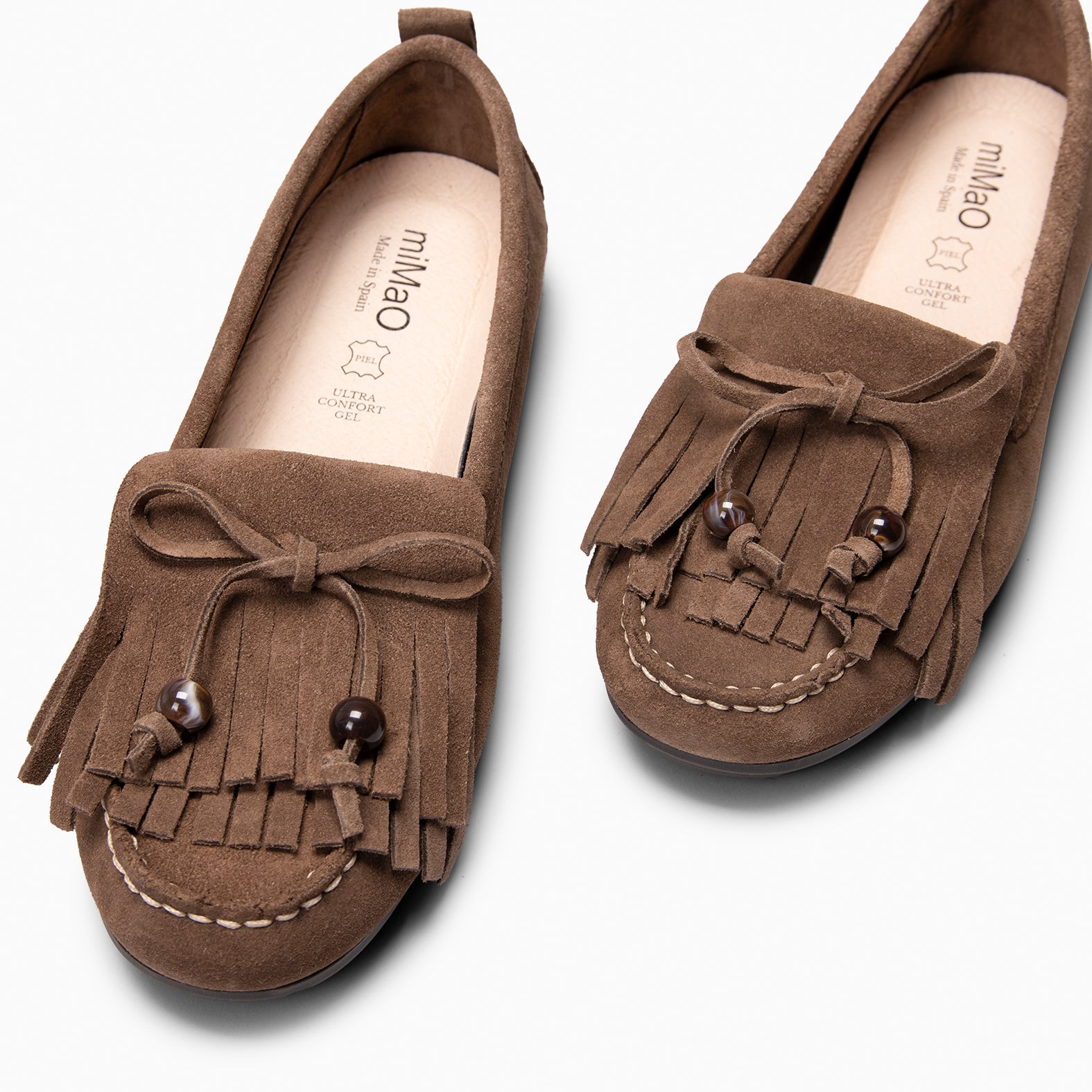 HABANA - TAUPE Flat suede loafers with fringe