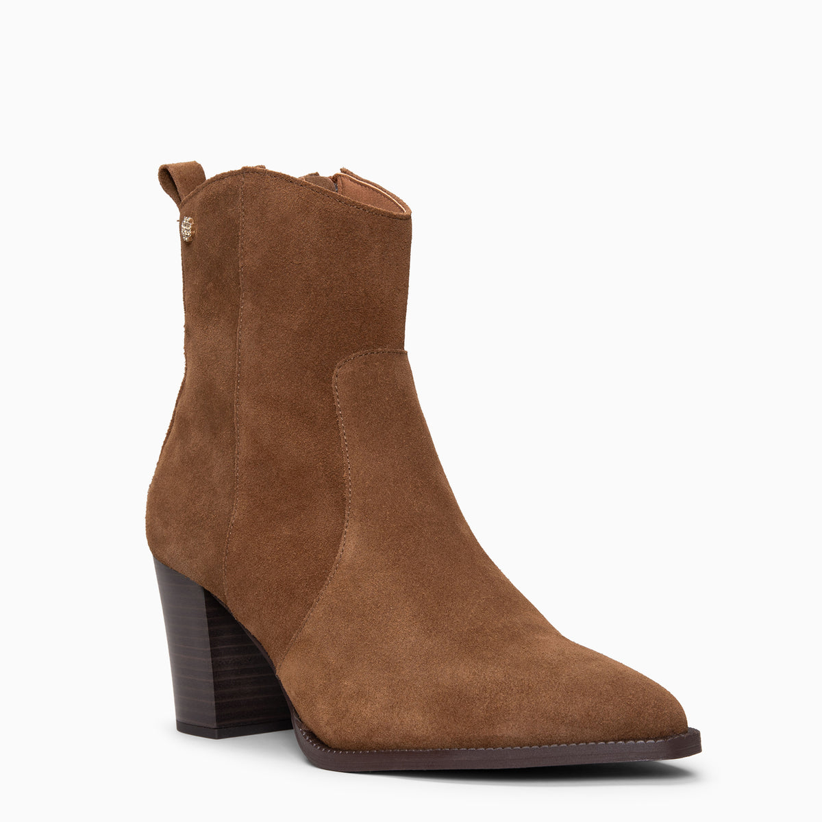 ALLEY - Brown suede leather cowboy heeled ankle boots