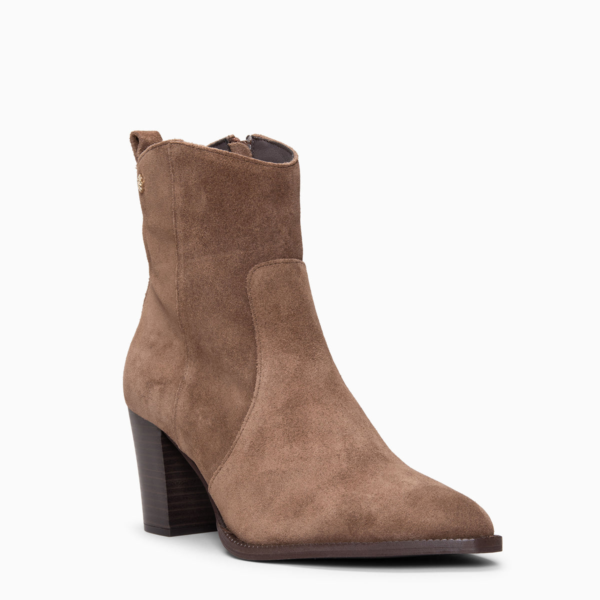 ALLEY - Taupe suede leather cowboy heeled ankle boots