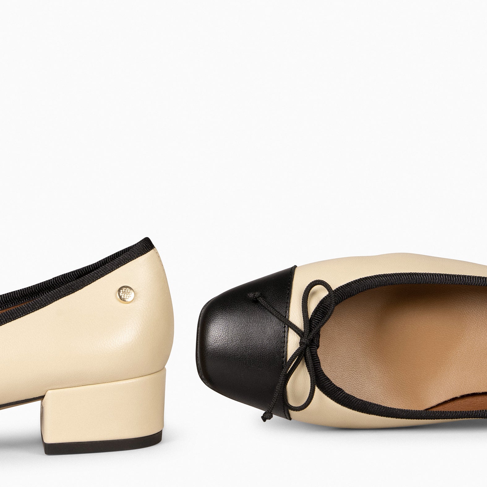 GLAMOUR - Ballerines bicolore à petit talon BEIGE NOIR