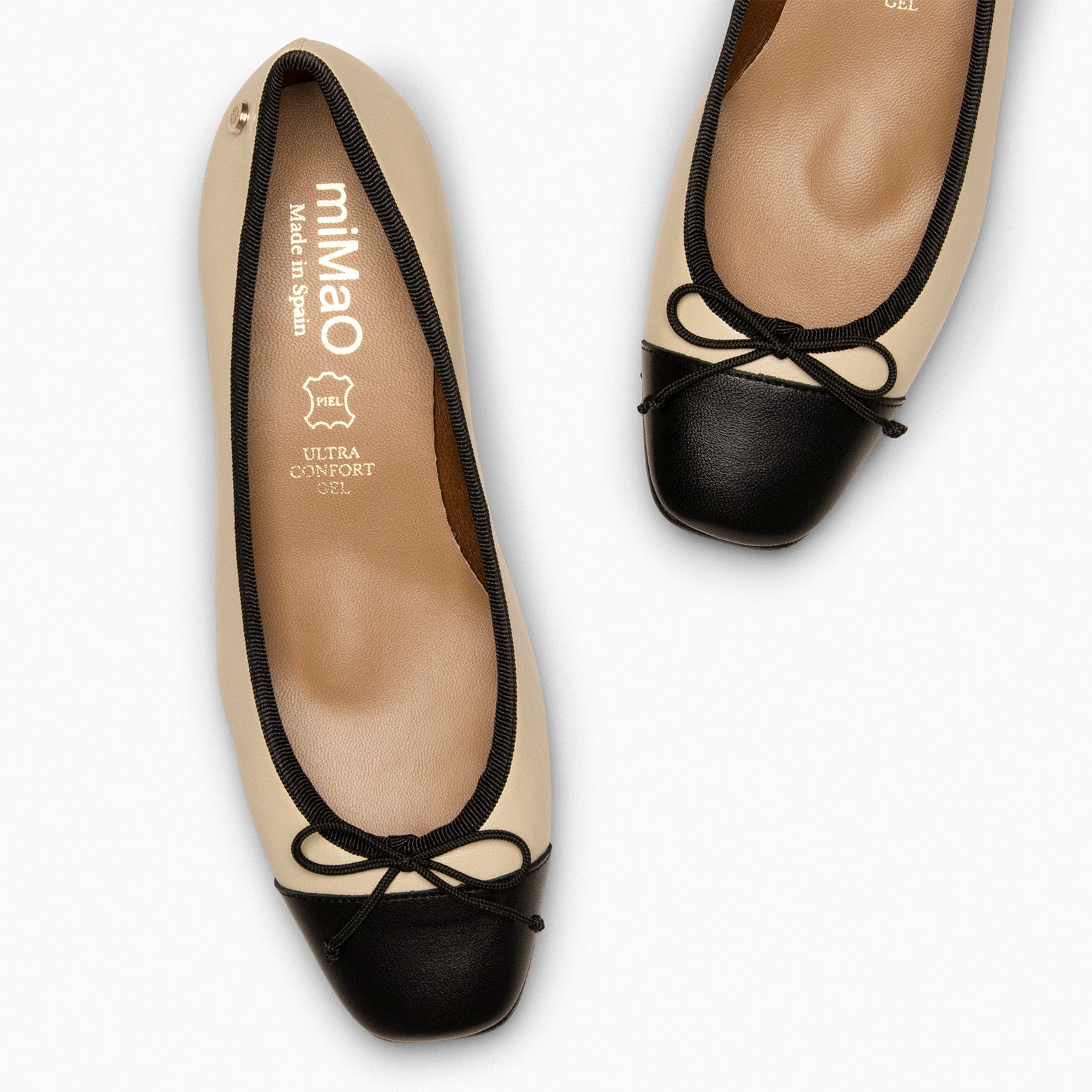 GLAMOUR - Ballerines bicolore à petit talon BEIGE NOIR