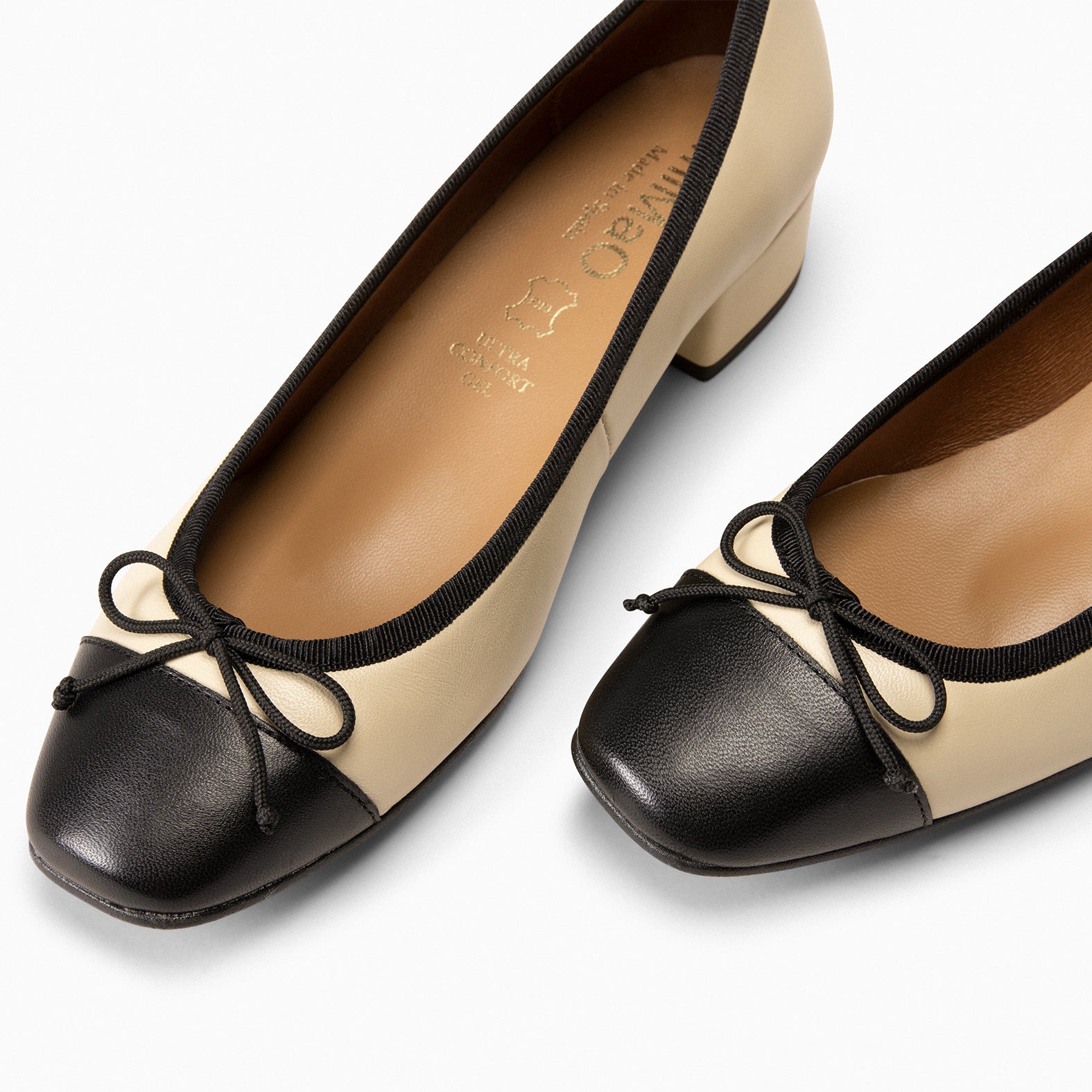 GLAMOUR - Ballerines bicolore à petit talon BEIGE NOIR