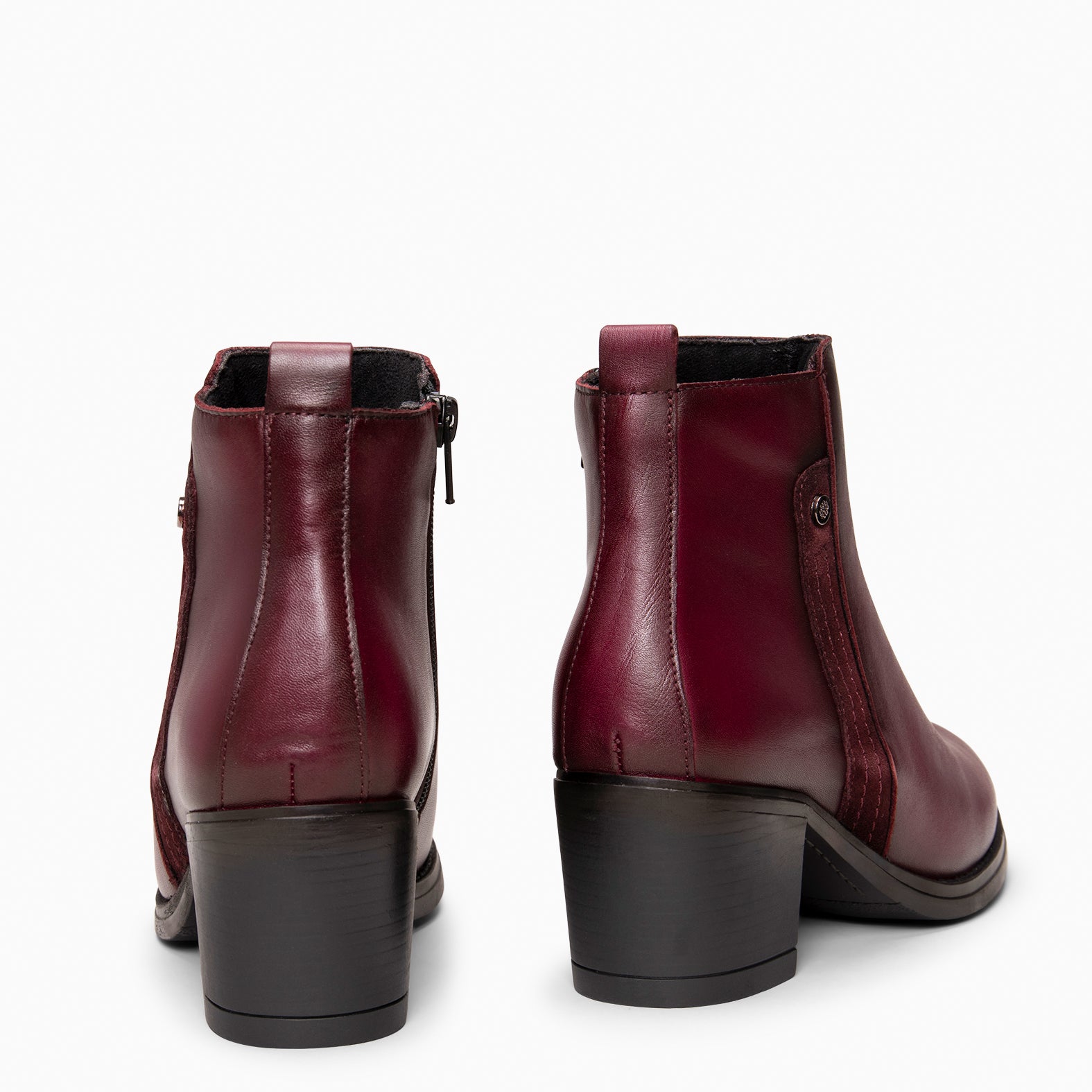 MONTSE – Botín de tacón ancho de piel BURDEOS