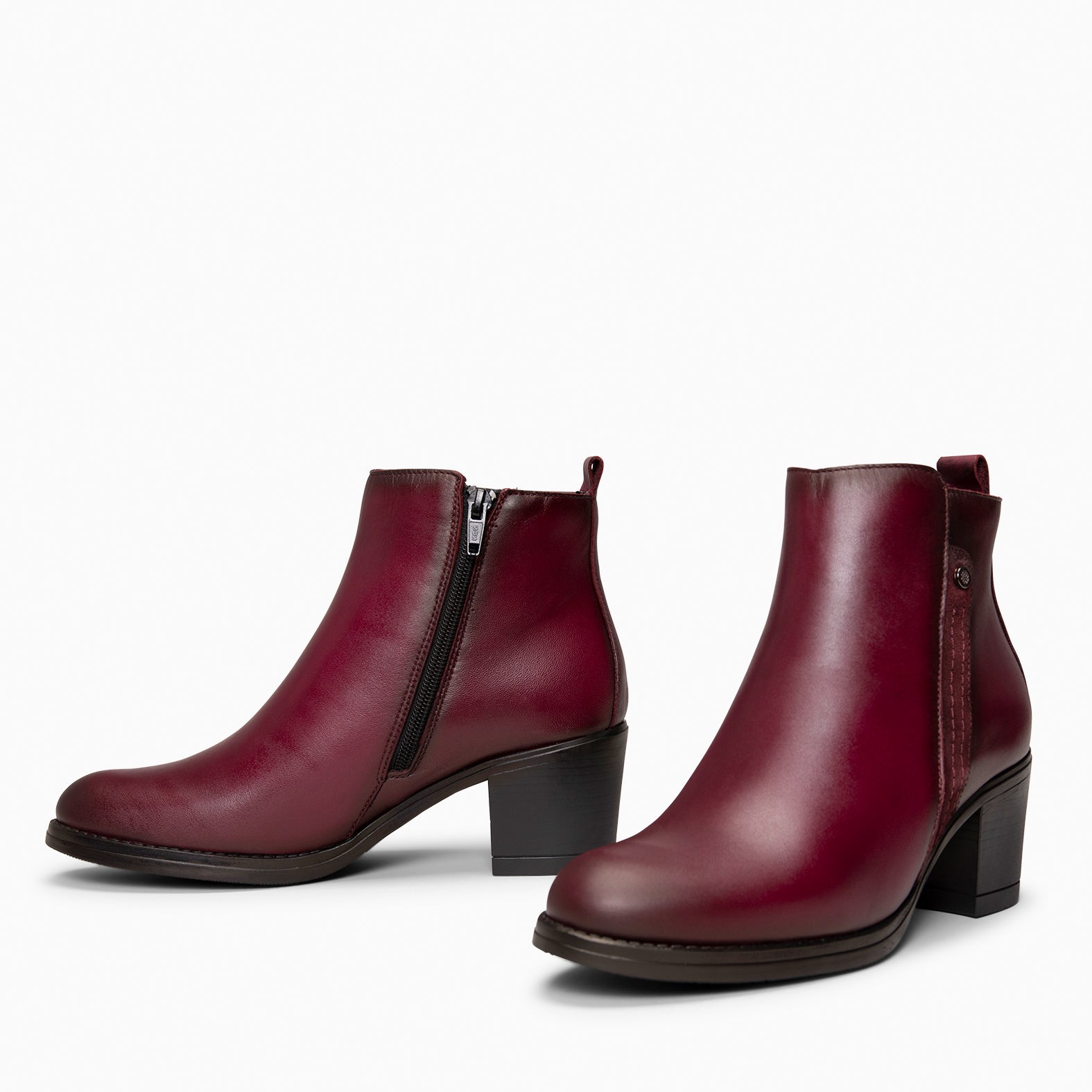 MONTSE – Botín de tacón ancho de piel BURDEOS