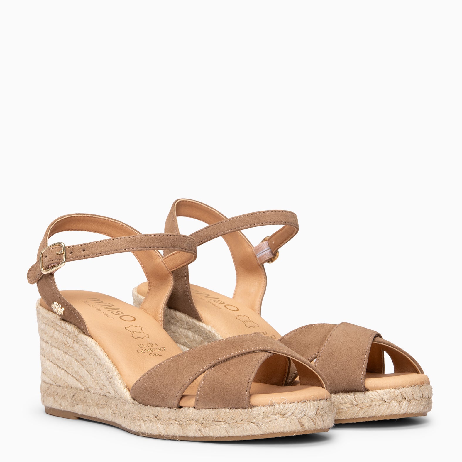 CALPE – Cuñas de Esparto artesanal con tiras y hebilla TAUPE