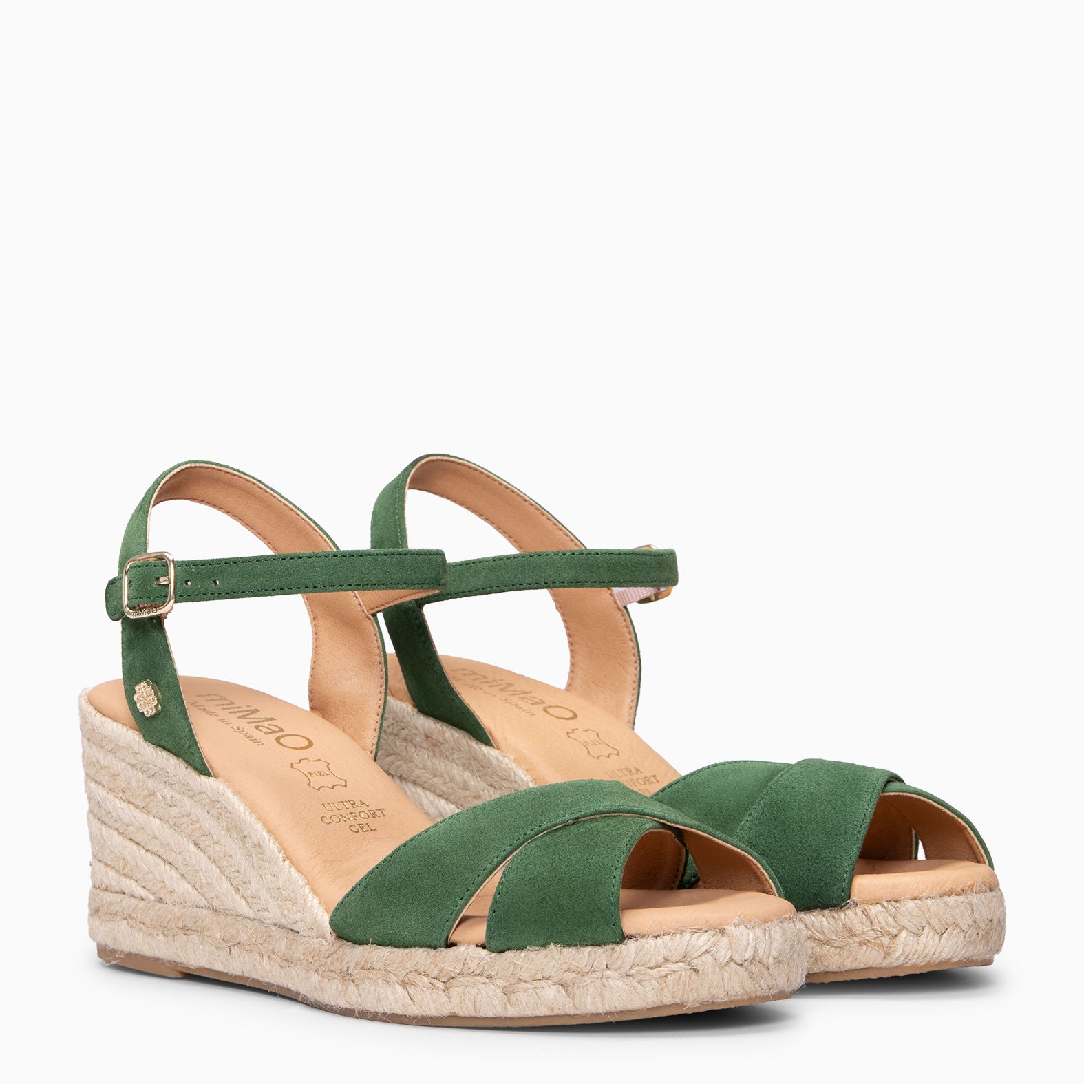 CALPE – Cuñas de Esparto artesanal con tiras y hebilla VERDE