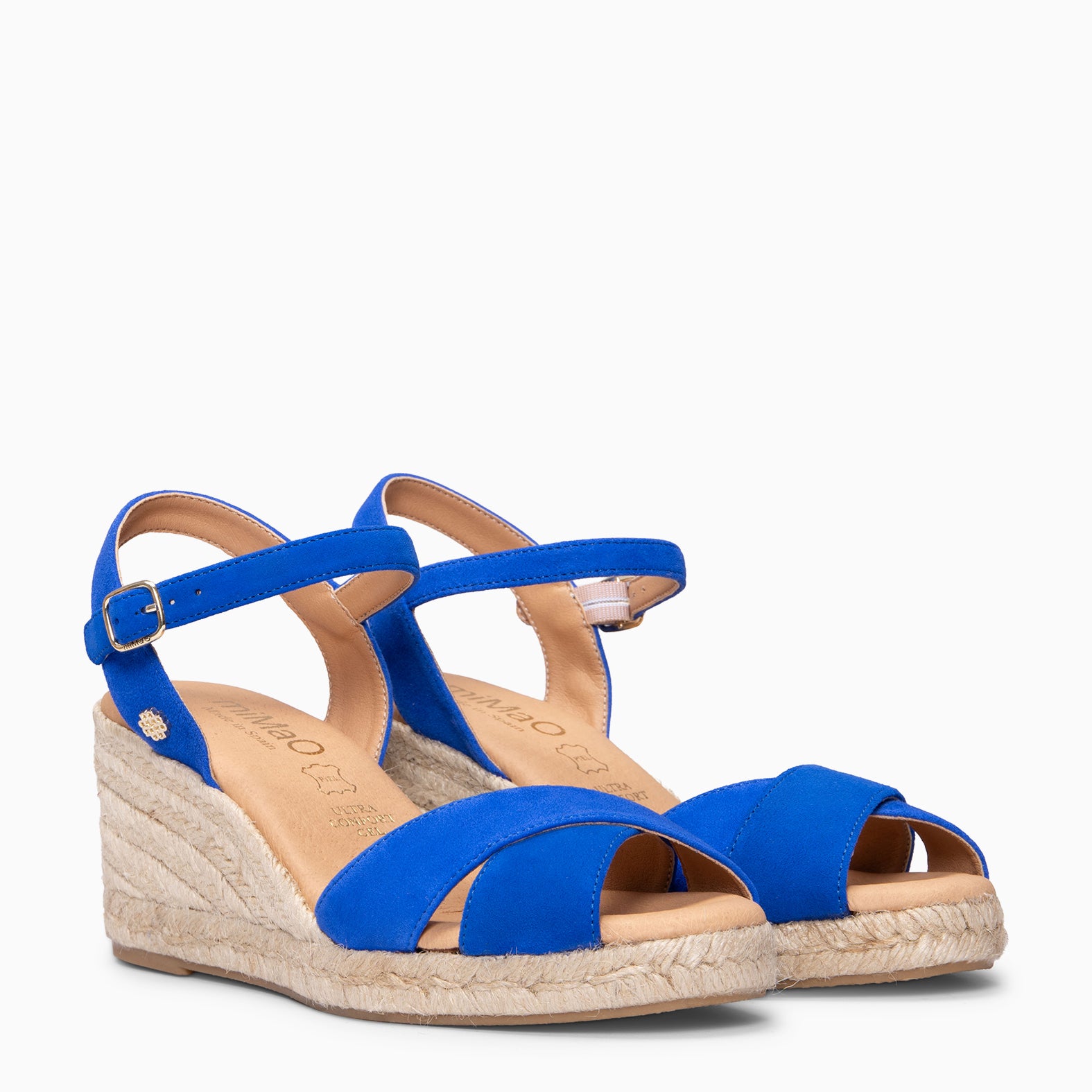 CALPE – Cuñas de Esparto artesanal con tiras y hebilla AZUL ELECTRICO