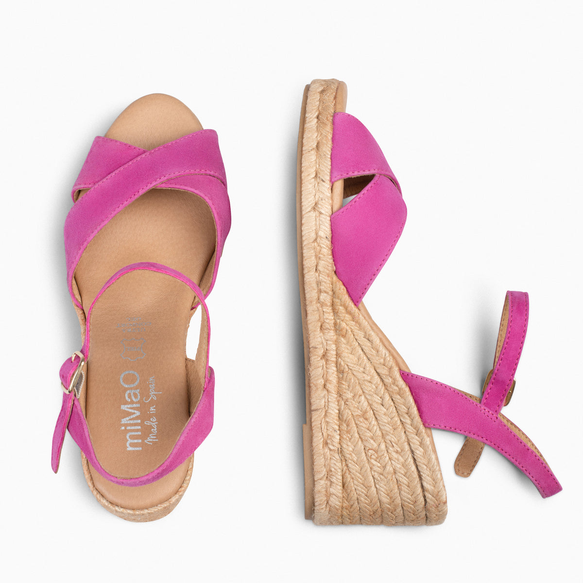 CALPE – Cuñas de Esparto artesanal con tiras y hebilla FUCSIA