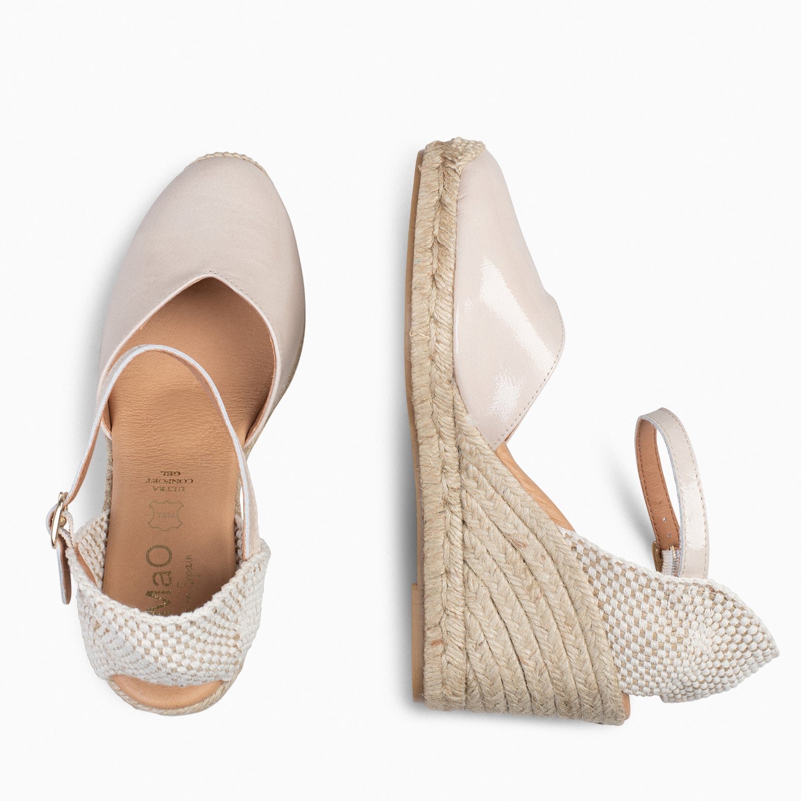 NERJA CHAROL - Espadrilles à talon haut en cuir vernis BEIGE