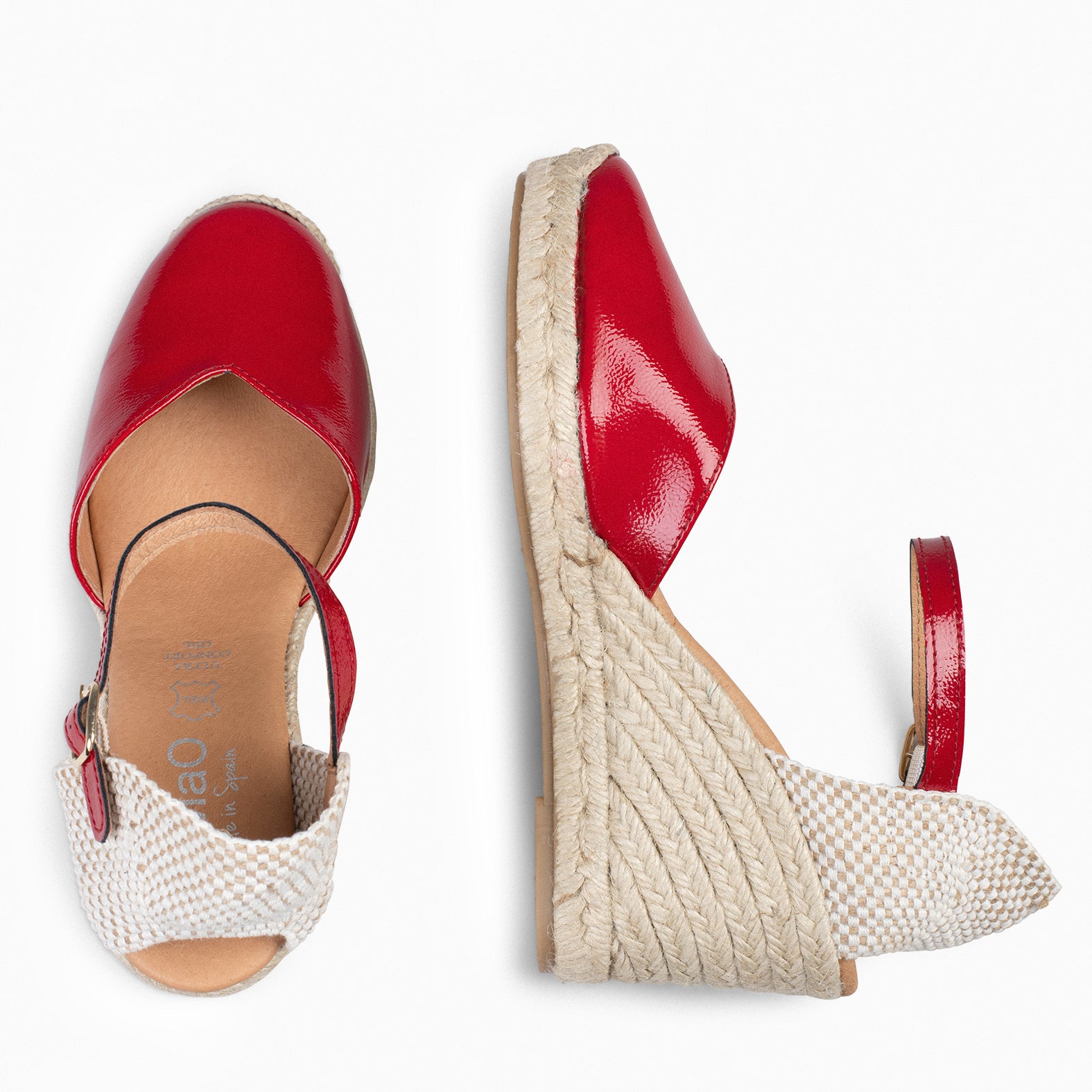 NERJA CHAROL - Espadrilles à talon haut en cuir vernis ROUGE