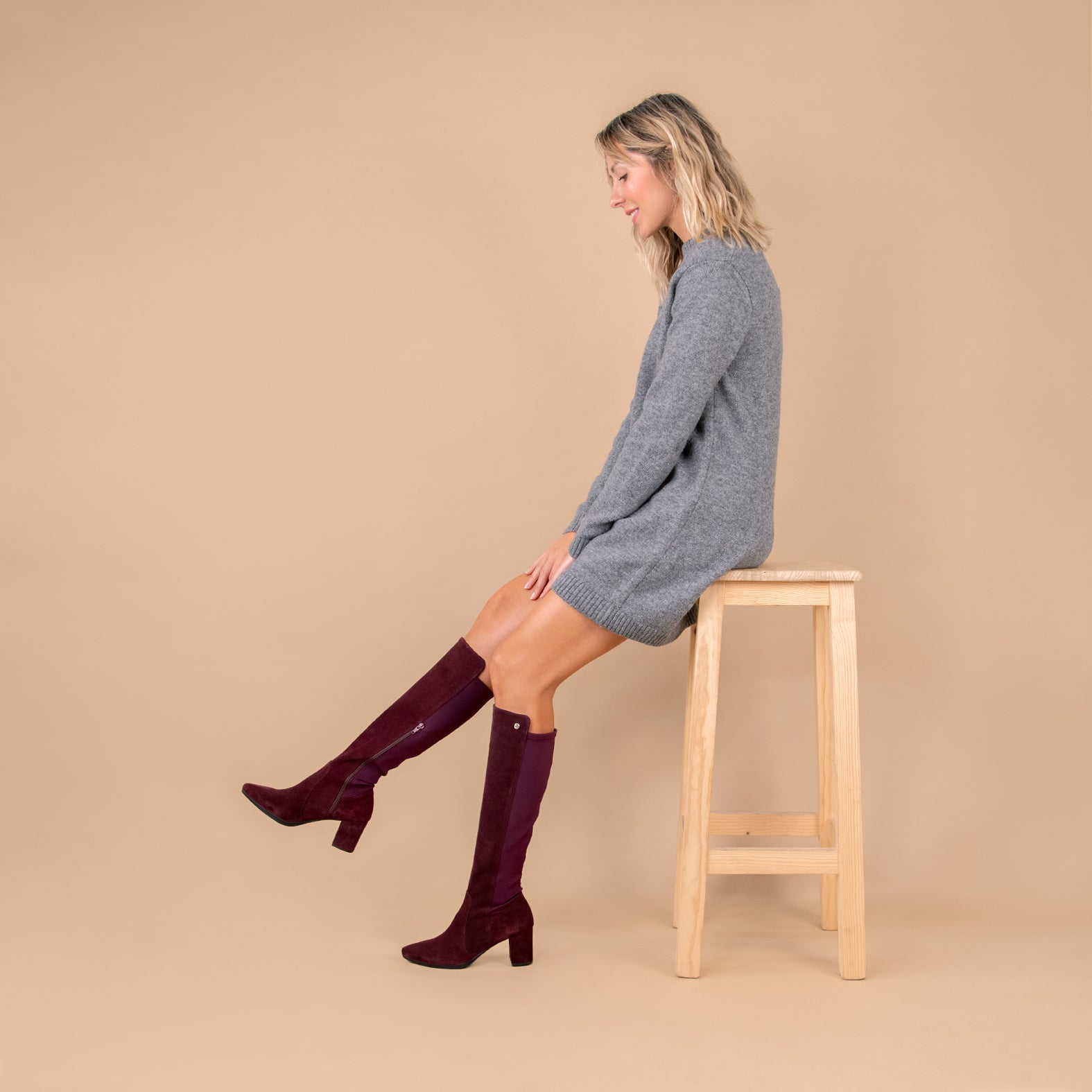 SUNSET – Botas con Tacón con elástico BURDEOS