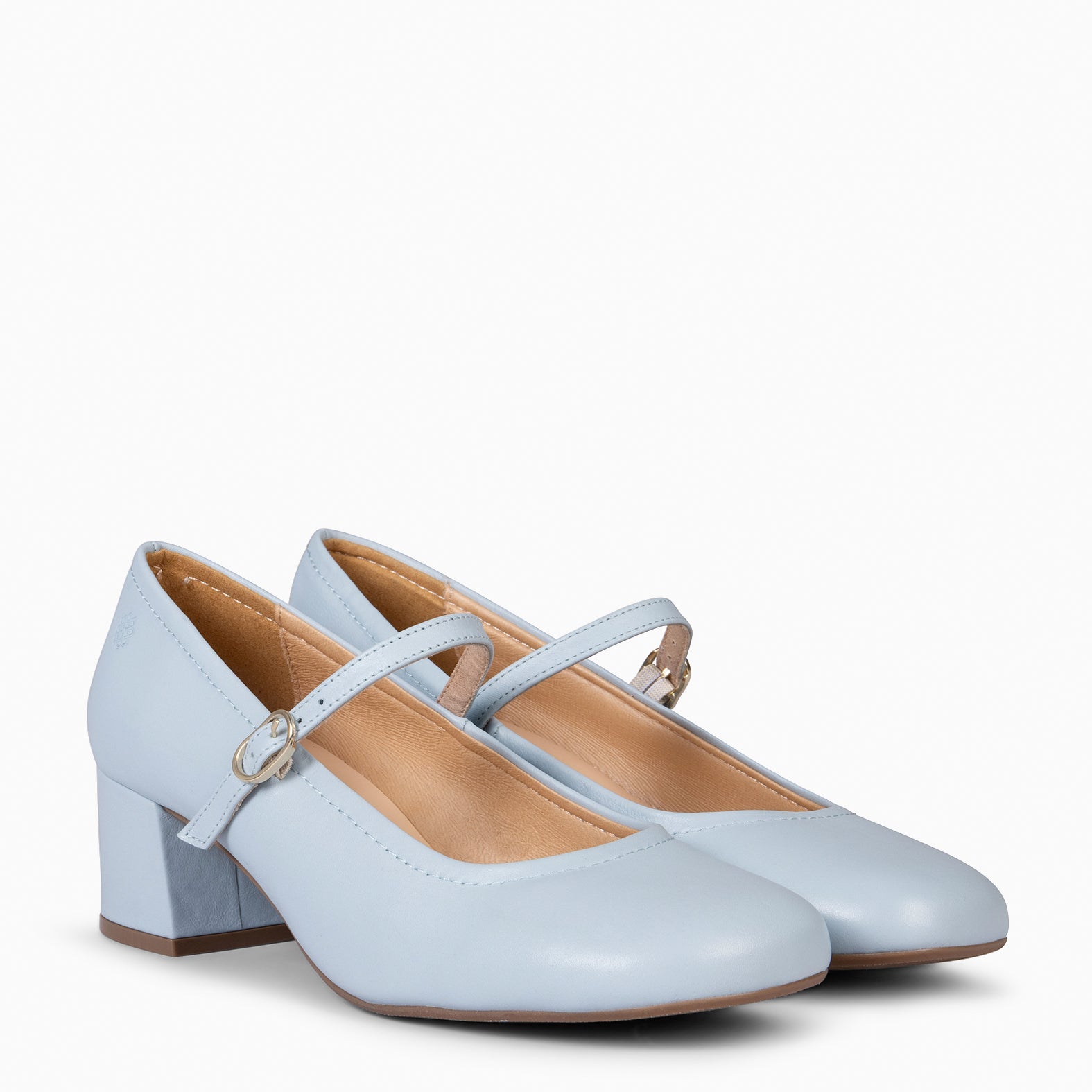 ROSALIA - BLUE MARY-JANES WIDE HEELS BARESOFT