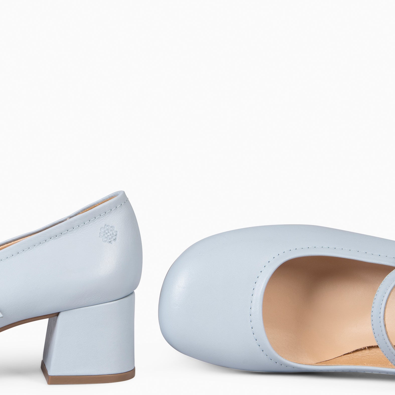 ROSALIA - BLUE MARY-JANES WIDE HEELS BARESOFT