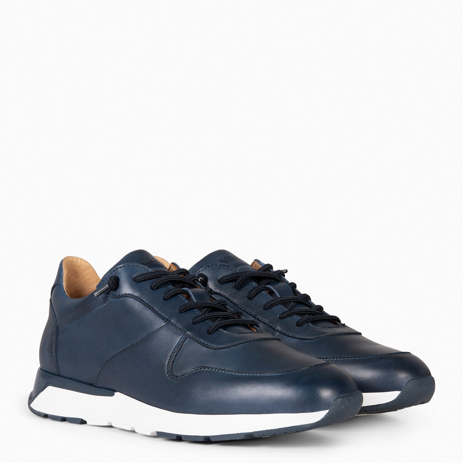 CORTÈS – Baskets en cuir BLEU MARINE à semelle amovible pour homme