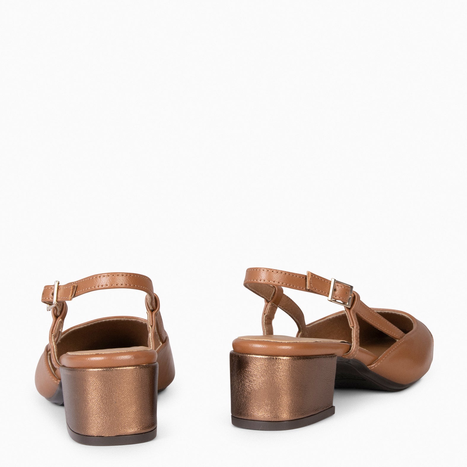 AUDREY - Slingbacks bicolores en cuir CAMEL
