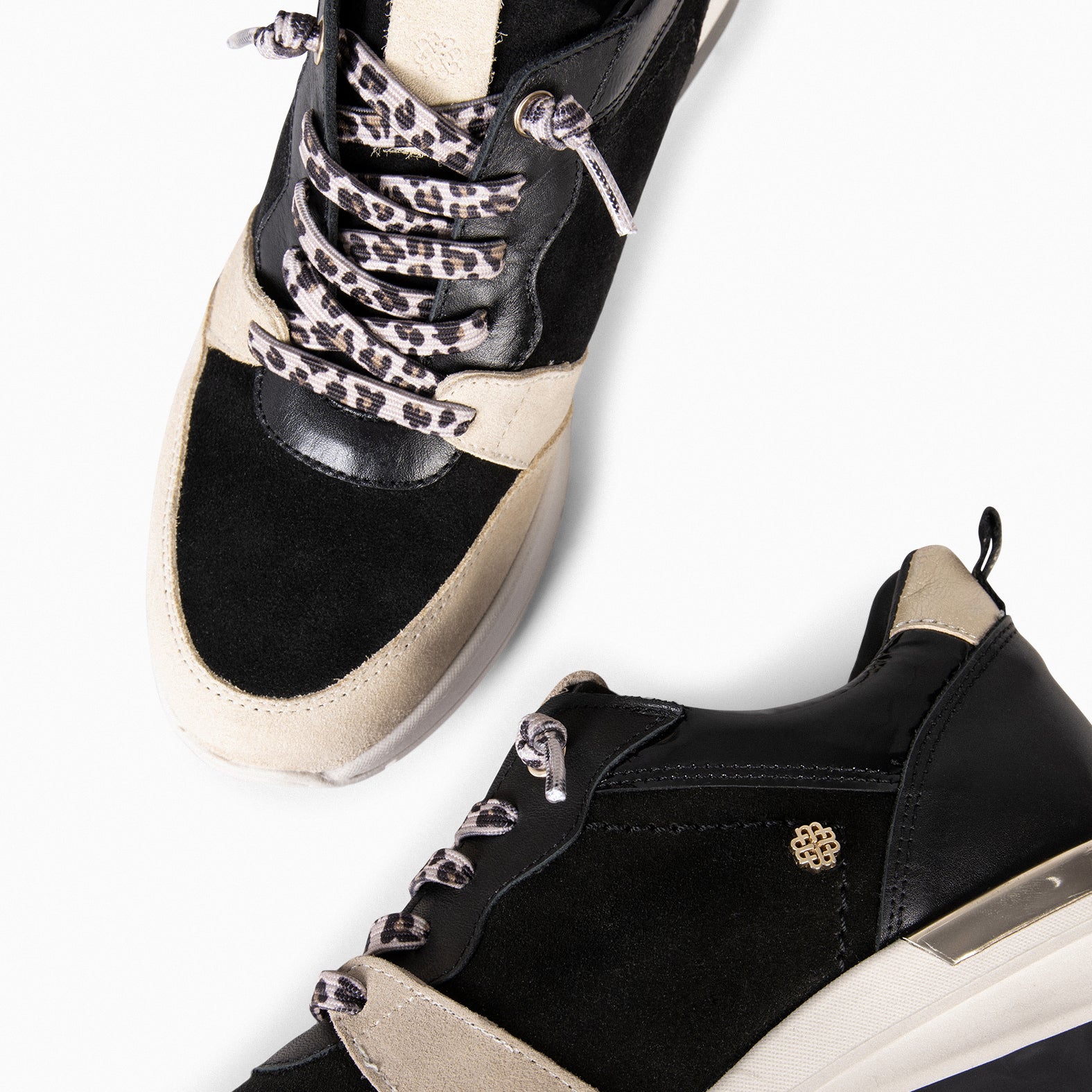 ALBI – Baskets à talon compensé multi-matières NOIR LÉOPARD