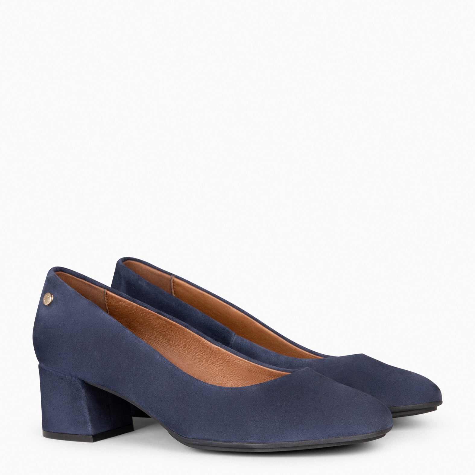 URBAN ROUND - NAVY suede leather low heels