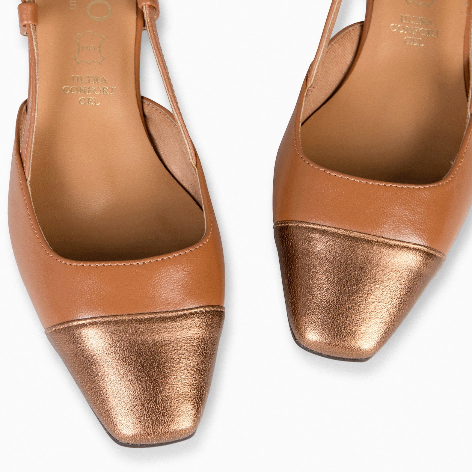 AUDREY - Slingbacks bicolores en cuir CAMEL